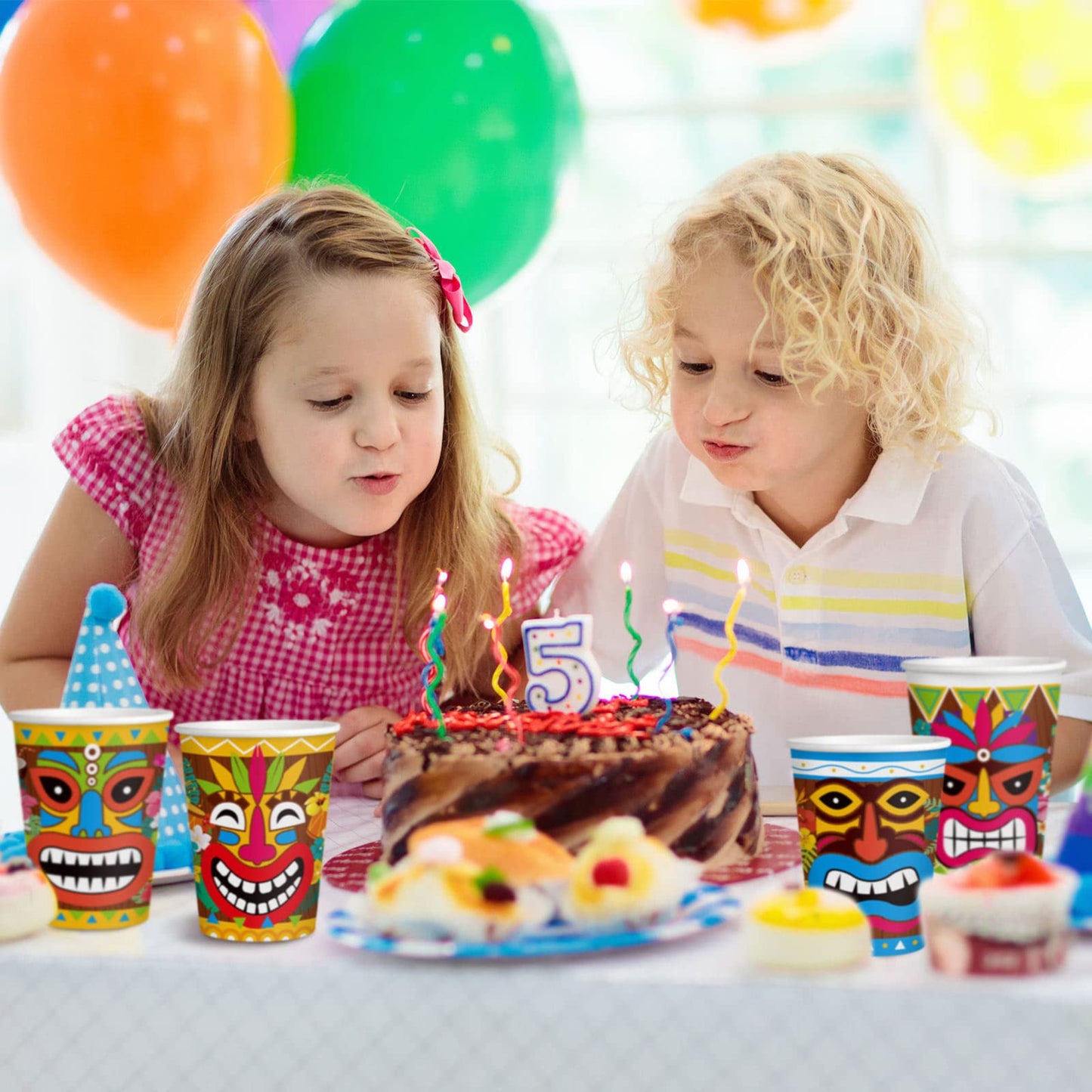 Yinder 60 Pieces Tiki Cups 9 oz Tiki Disposable Paper Cups Cute Party Decorations Summer Pool Party Decor for Kids Adults Beach Drinking Supplies(Hawaii)