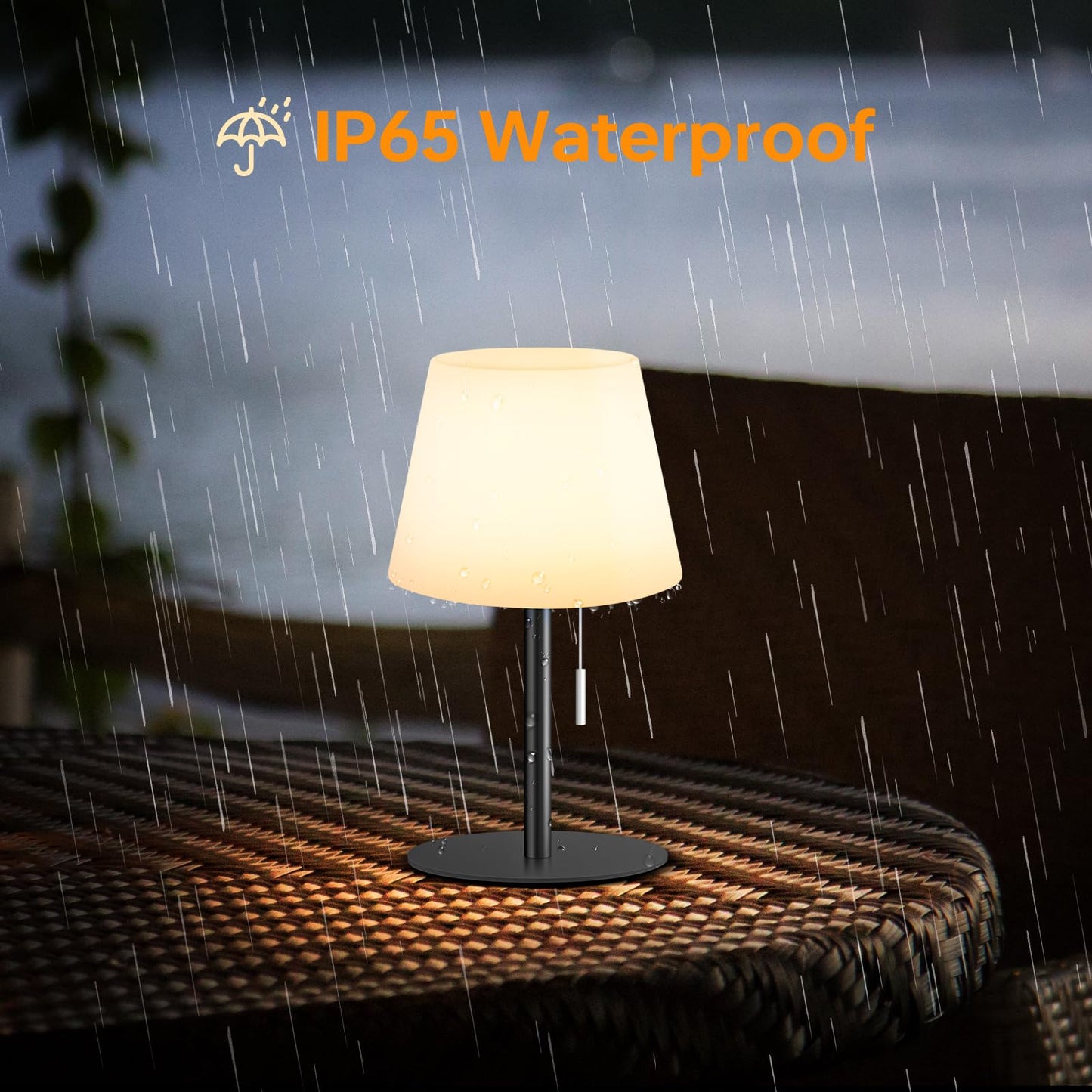 Gewiny Shower Lamp Battery Operated Outdoor Table Lamps Cordless Waterproof LED Dimmable Warm White and RGB Table Lamps Rechargeable Lamp Outdoor Lamps for Patio/Bathroom（Black）