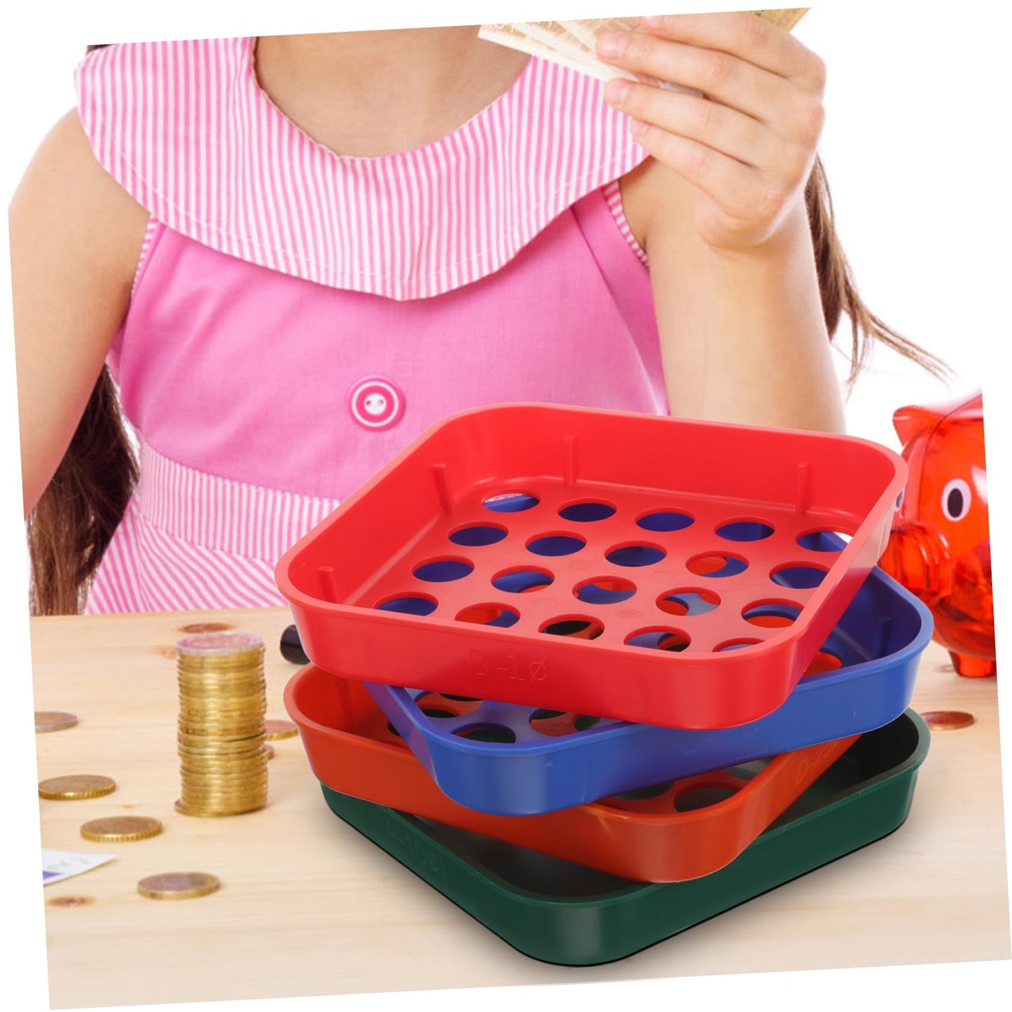 DOITOOL Coin Sorting Trays 4-Pack Plastic Reusable Coin Sorter Tray for Canadian Currency Stackable Sorting Tool for Cash Register and Bank Use