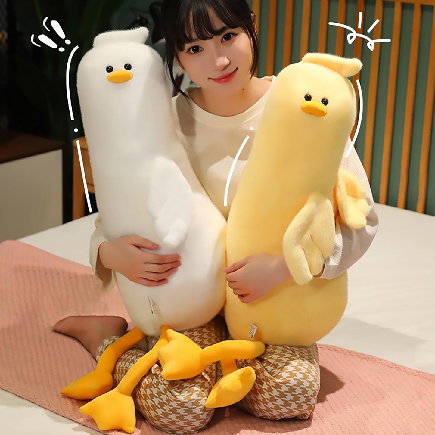 PEACH CAT Long Duck Plush Pillow Cute Duck Stuffed Animal Toy Gift for Girls Boys Yellow 32.2"