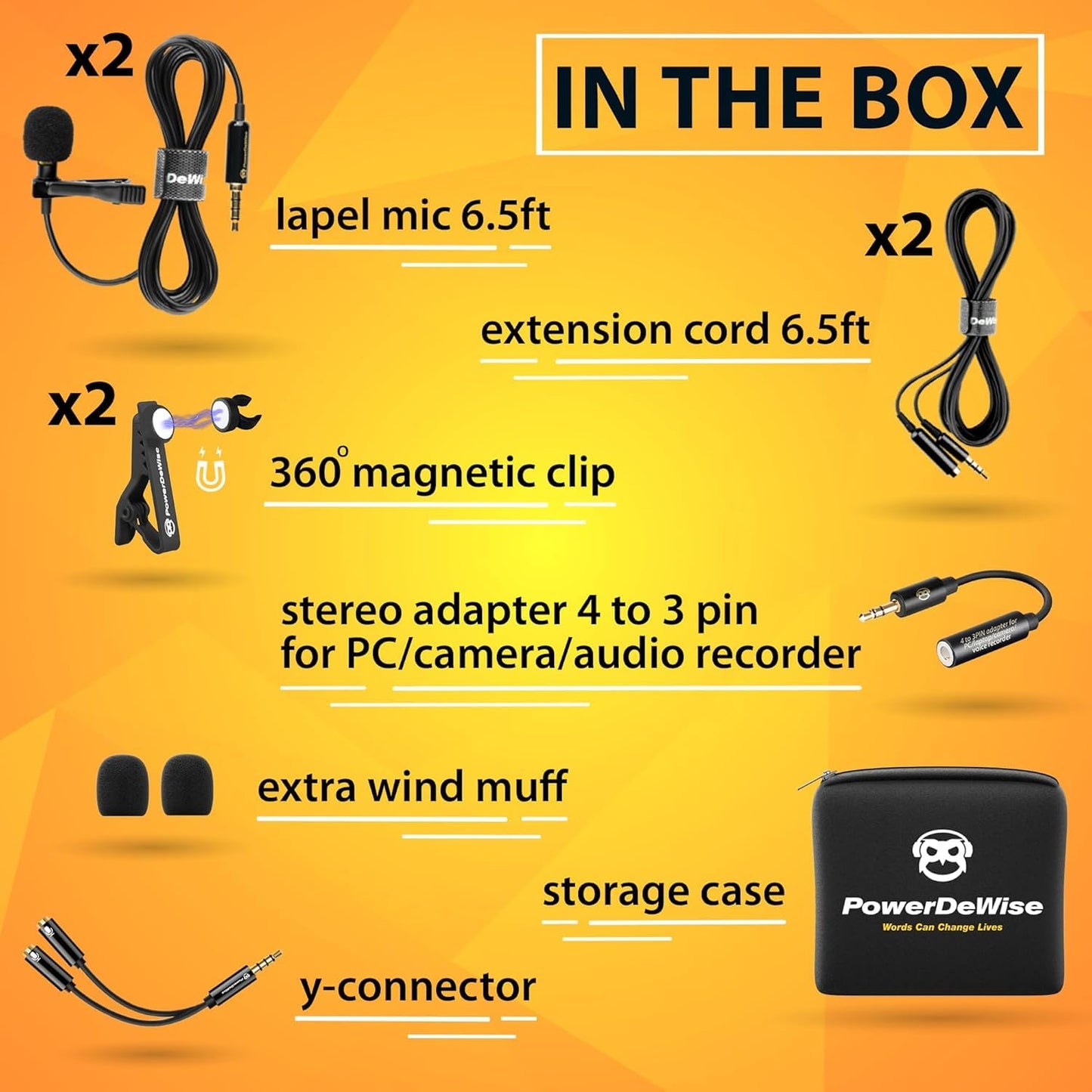 Professional Grade 2 Lavalier Clip-On Microphones Set for Dual Interview - Double Lav Lapel Microphone - Use for iPhone Phone Camera - Blogging Video Recording Noise Cancelling 3.5mm Mic