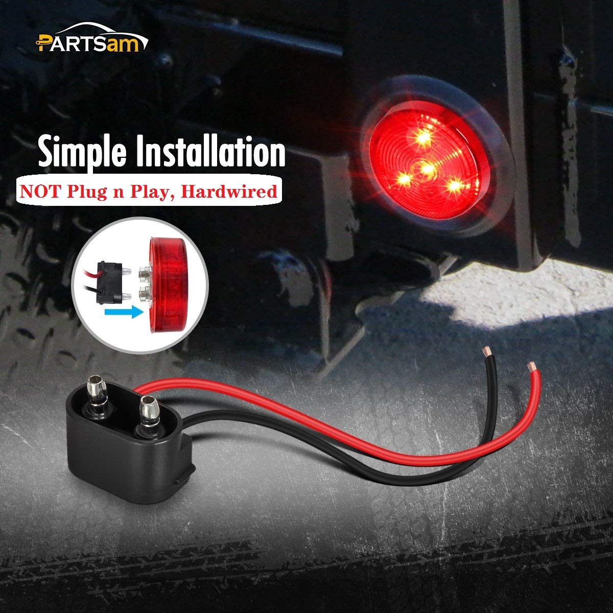 Partsam 10Pack(5 Amber + 5 Red) 2" 4LED Round Trailer Side Marker Light Grommet Flush Mount, [DOT Approved] Sealed 2 inch Clearance Lights with Reflex Lens for Truck RV Camper, IP67 Waterproof, 12V
