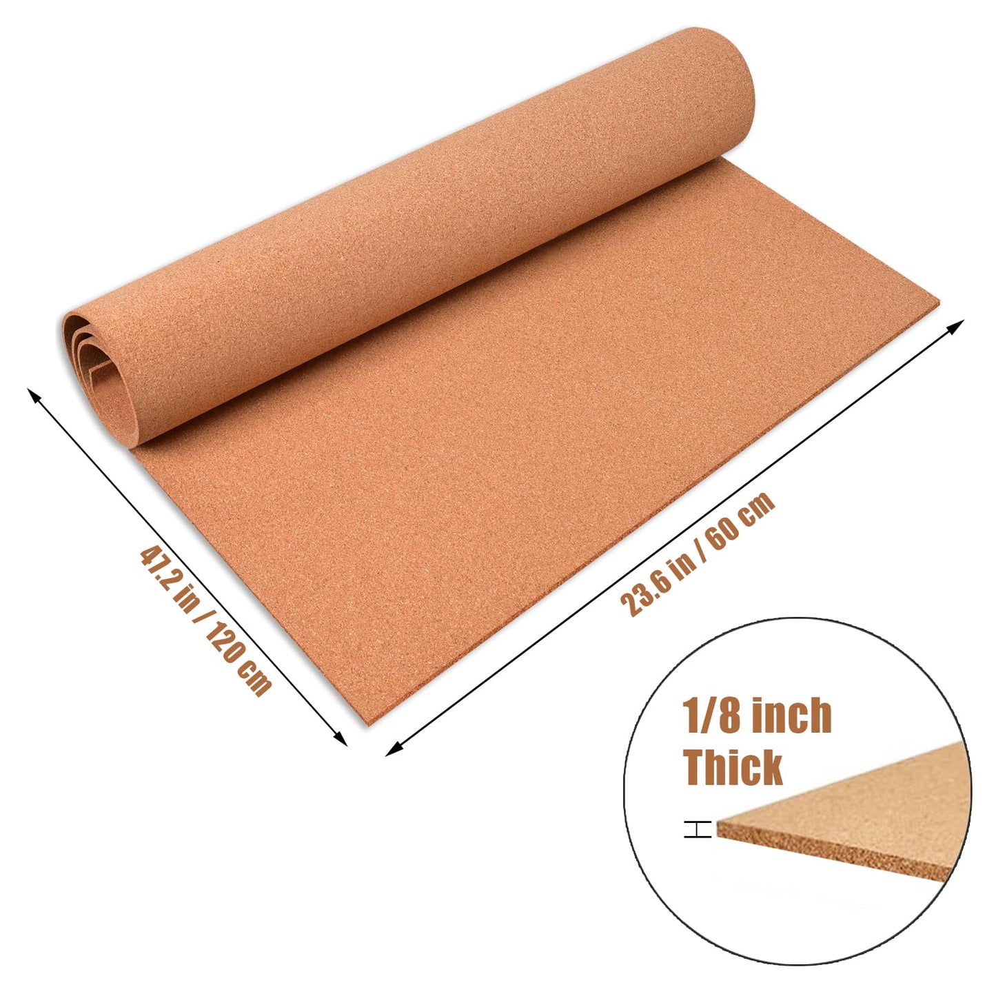 Aitakatta Cork Board Roll, 1/8" Thick Cork Boards for Walls, Approx 48"x24" Cork Board Rolls Bulletin Boards for Home School Officel(3mm,Roll,60120)