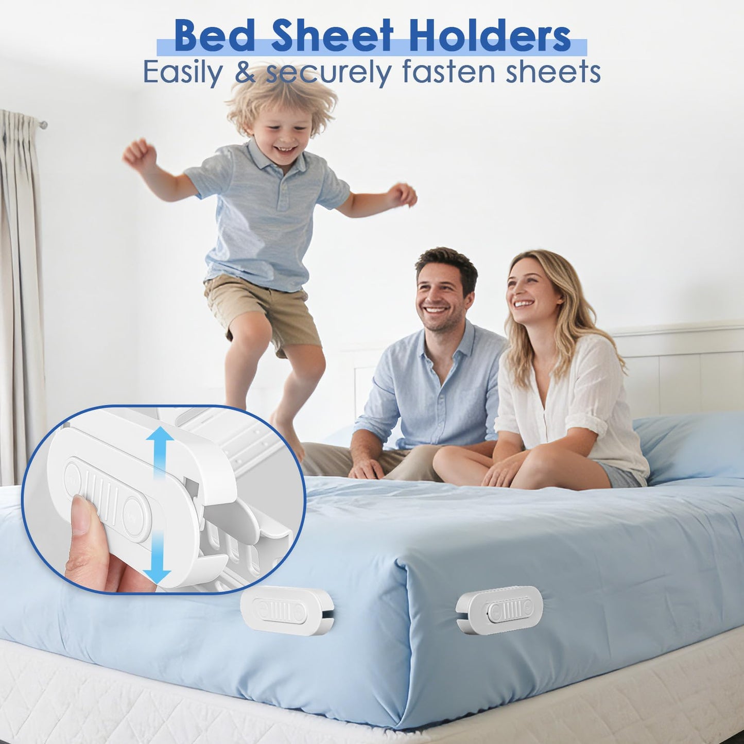 AMOVO Bed Sheet Holders for Corners Fitted Sheet Grippers Heavy Duty Bedsheet Holders, Keep Sheets on Bed Tight & Firmly, Secure Locks for Mattress Flat Sheet, Gentle on All Fabrics (Off-White)