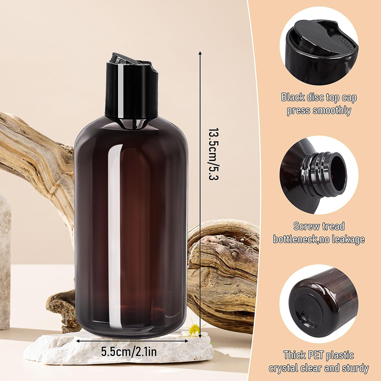 36Pcs Plastic Travel Bottles 8 Oz,Amber Empty Plastic Bottles with Disc Top Flip Cap,Cosmetic Travel Container Refillable Squeeze Bottles for Shampoo Lotions Toiletries Liquid Body Soap