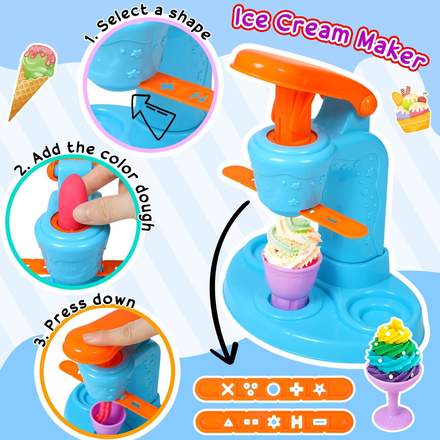 3 in 1 Color Dough Kitchen Creations Set Ice Cream Noodle Hamburger Maker Machine Art Crafts Food Modeling Play Toys Deluxe Tools Kit for Boys Girls Kids Toddlers Ages 3+ (12 Colors Dough)