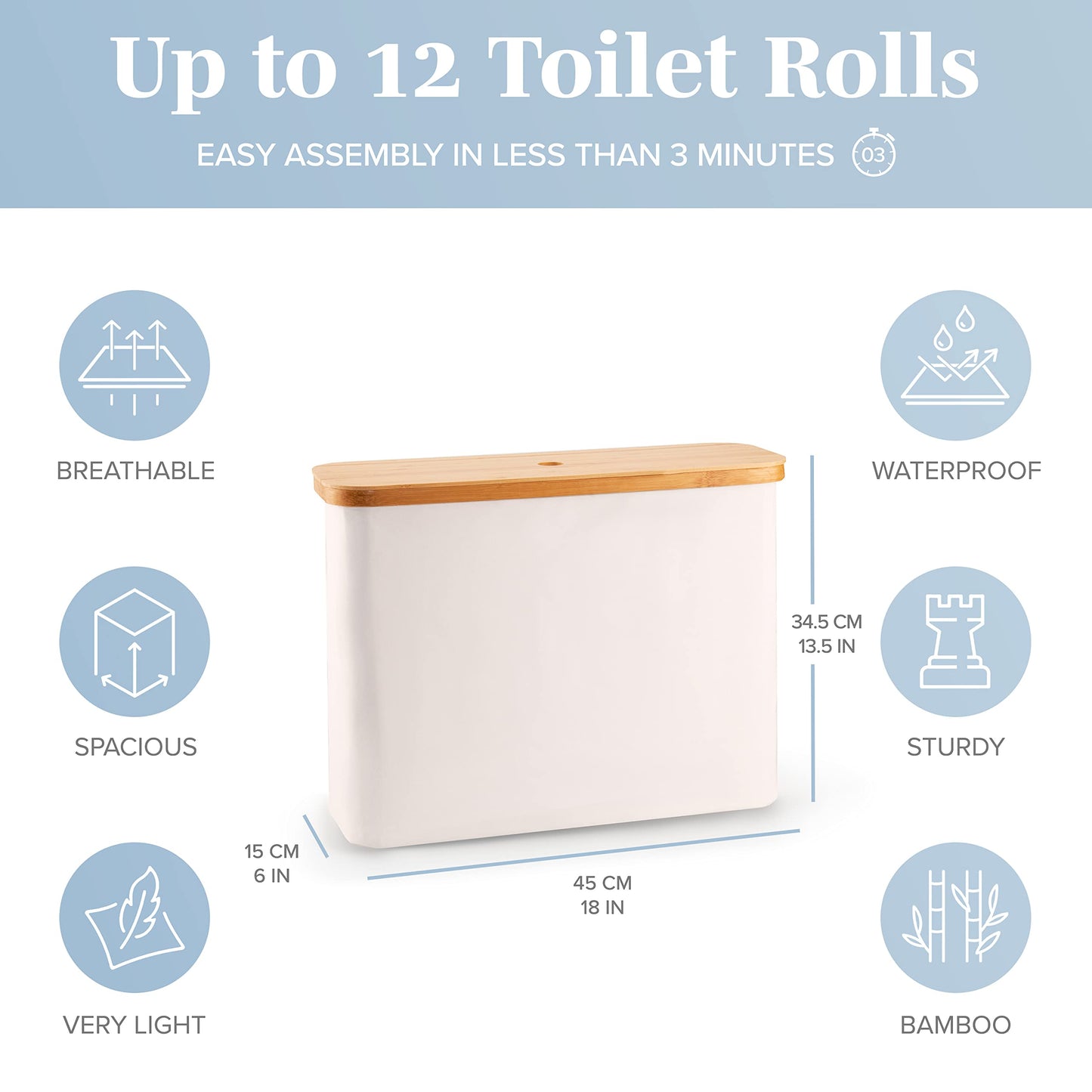 LONBET Toilet Paper Storage for 12 Rolls, Stackable & Foldable - The Ultimate Bathroom Organizer - Waterproof & Antibacterial Toilet Paper Roll Holder with Bamboo Lid - Toilet Paper Basket Beige