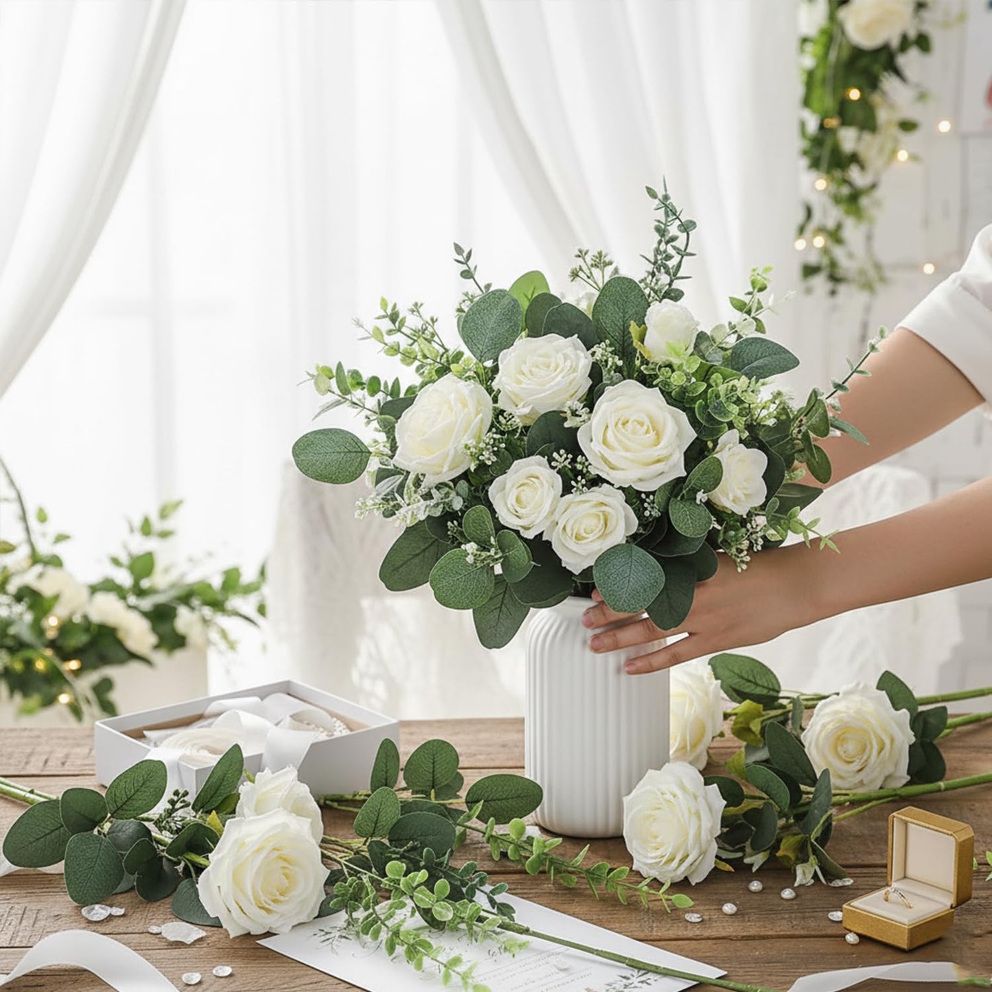 WONICE Mixed Eucalyptus Leaves Stems Bulk Artificial Silver Dollar Leaves Picks Dried Eucalyptus Bundle Faux Spray for Wedding Vase Bouquet Decor (120, Green)