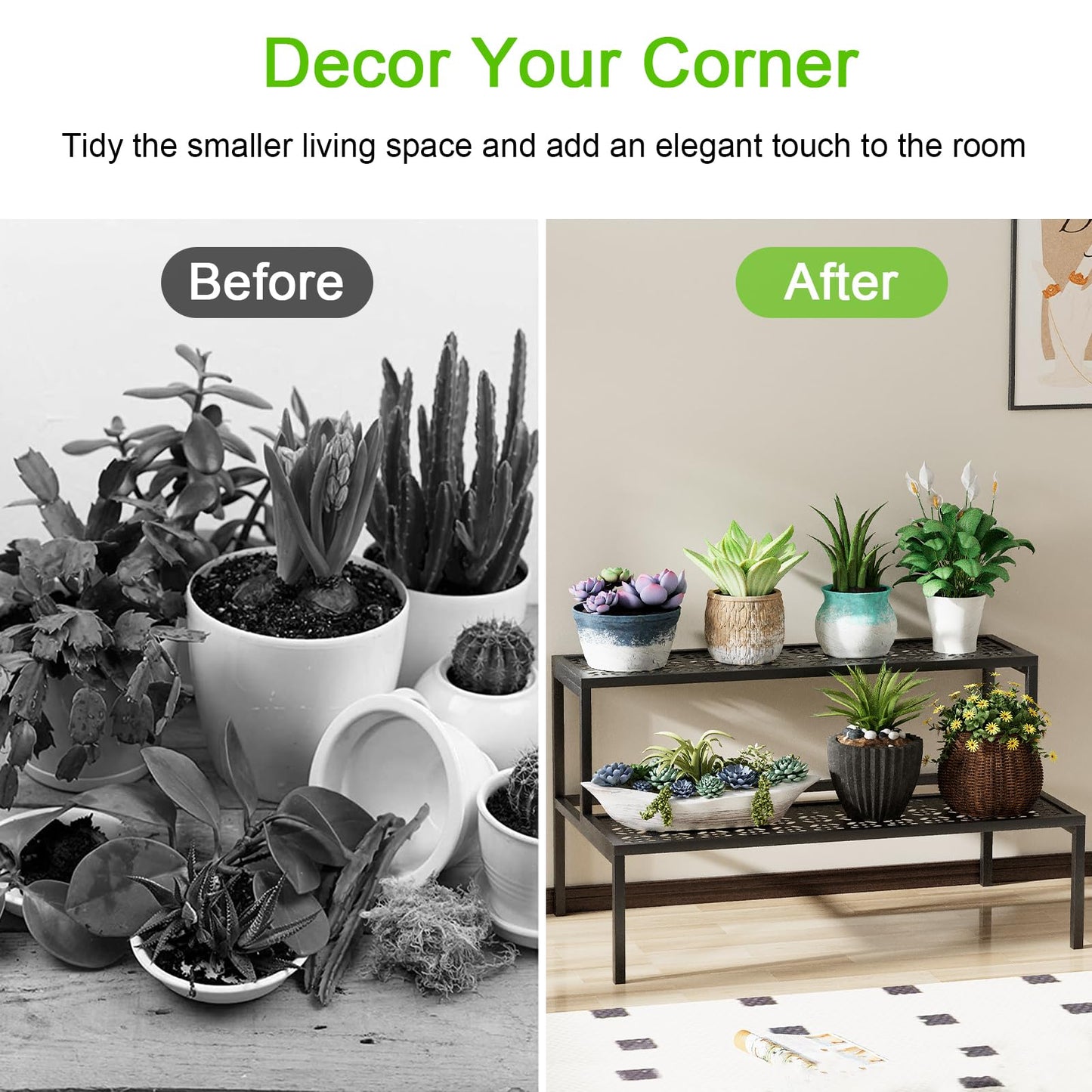 aboxoo Metal Plant Stand 2 Tier Potted Multiple Flower Pot Holder Plant Shelf Indoor Plants Multiple,Outdoor Heavy Duty Planter Display Shelving Unit for Patio Garden Corner Balcony(Black)