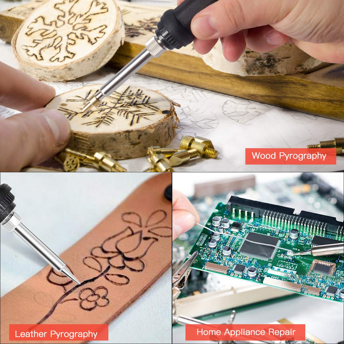 Preciva 31Pcs Wood Burning Kit, Professional Wood Burning Tool, 200°C~450°C Adjustable Temperature Woodburning Pyrography Pen DIY Creative Tools for Embossing/Carving/Soldering