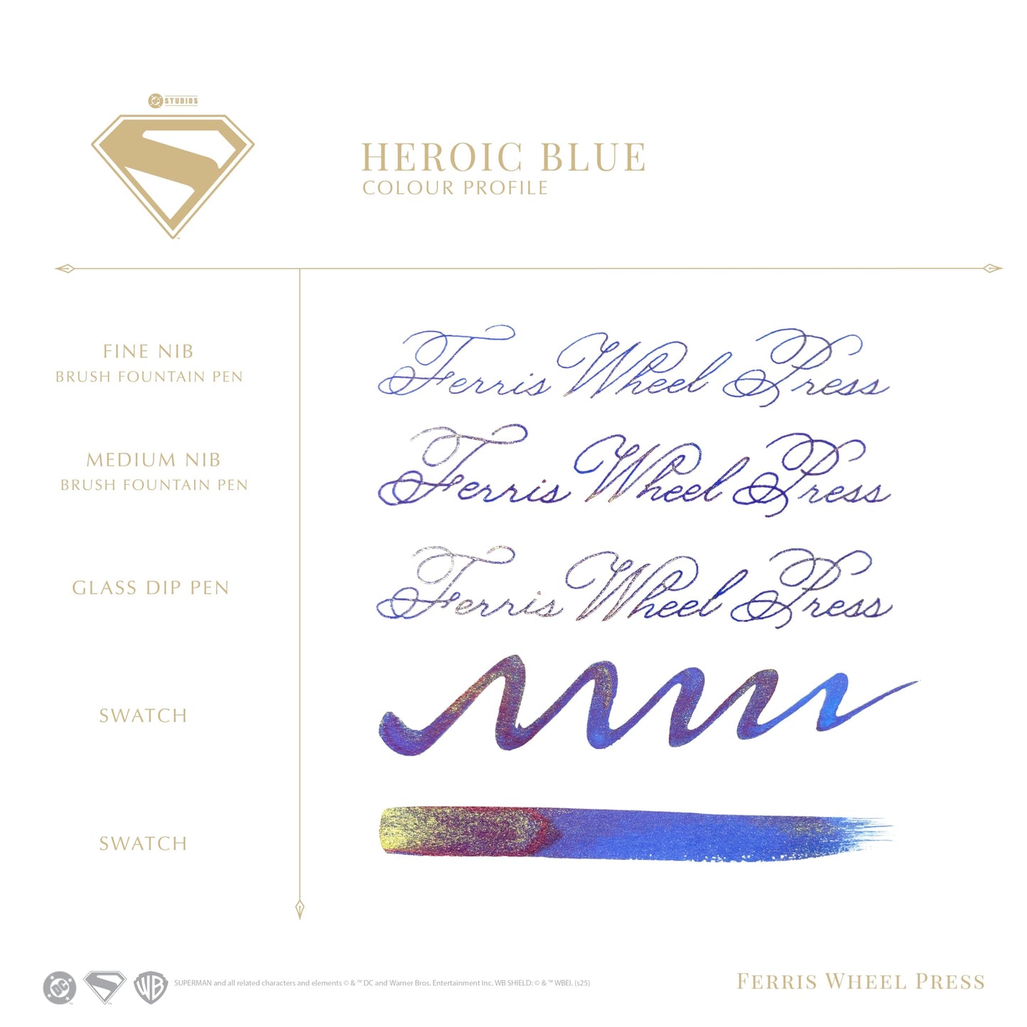 Ferris Wheel Press, Warner Bros. Discovery, Official Licensed, Superman Special Edition, Fountain Pen Ink, Heroic Blue, 28ml