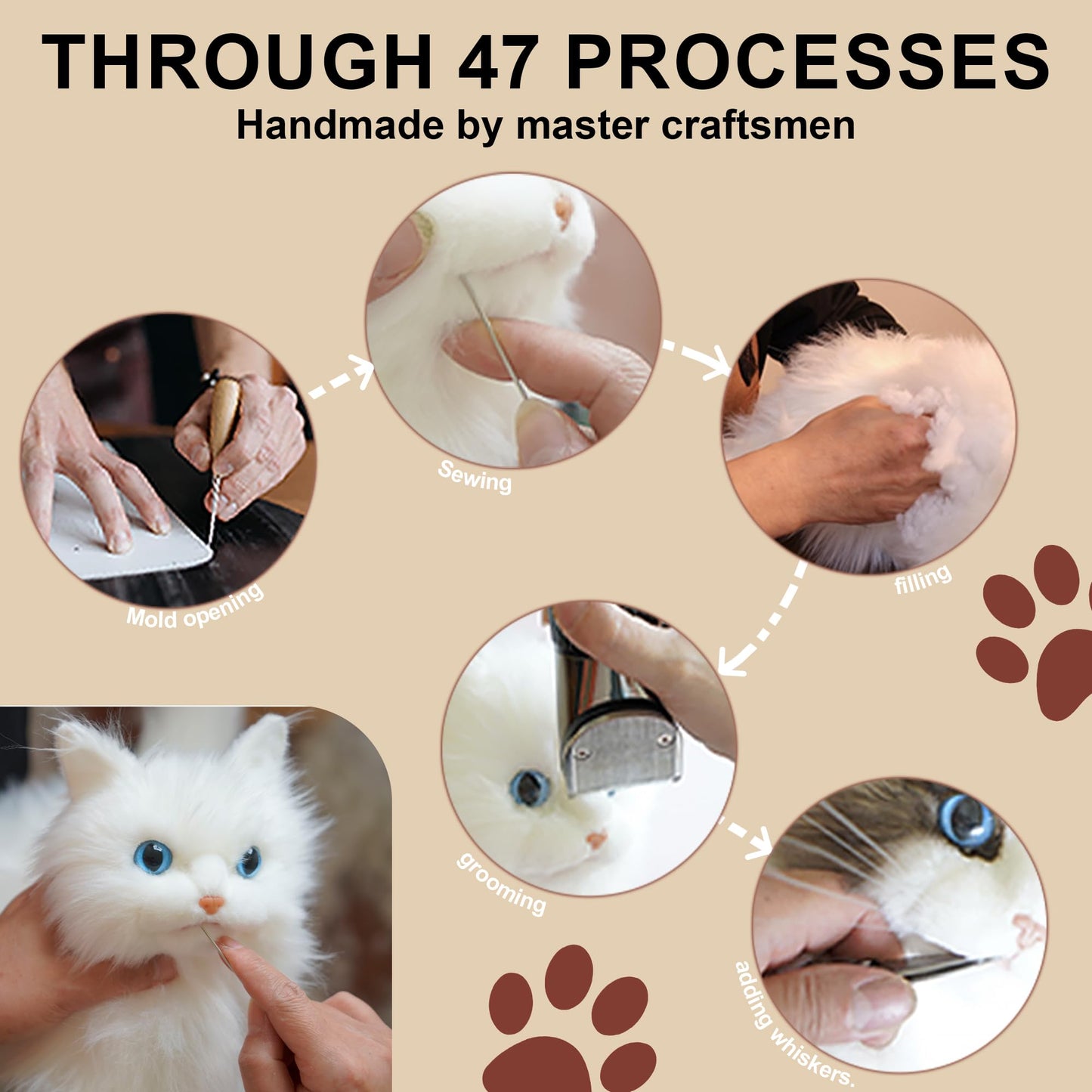 Chongker Stuffed Animals Plush Toy Cat, Real Size, Handmade, Gift for Kid, Women