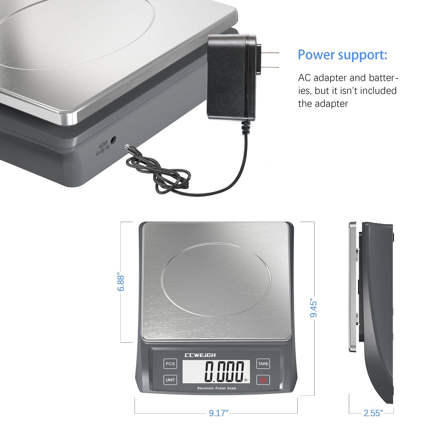 Postal Scale Office Scale Transport Scale 30kg/1g, 66lb with Battery and Stainless Steel Scale Pan, Can Be Used for Home Kitchen, Office, Postal, Transport, Parcel, Supermarket Fruit Scale Gray