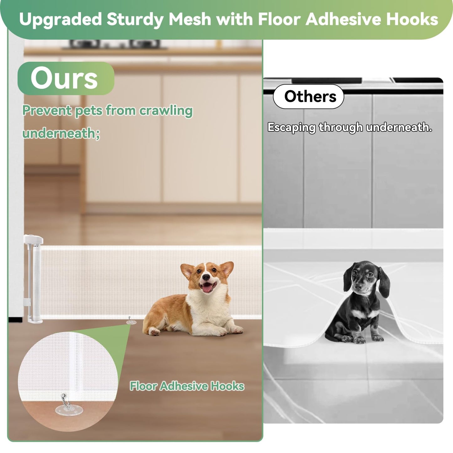 Crazydeer 14" Tall Short Dog Gate to Step Over, Retractable Mesh Pet Door for Small Puppy, Extended up to 55" Wide for Indoor Stairs Doorways and Hallway(White)