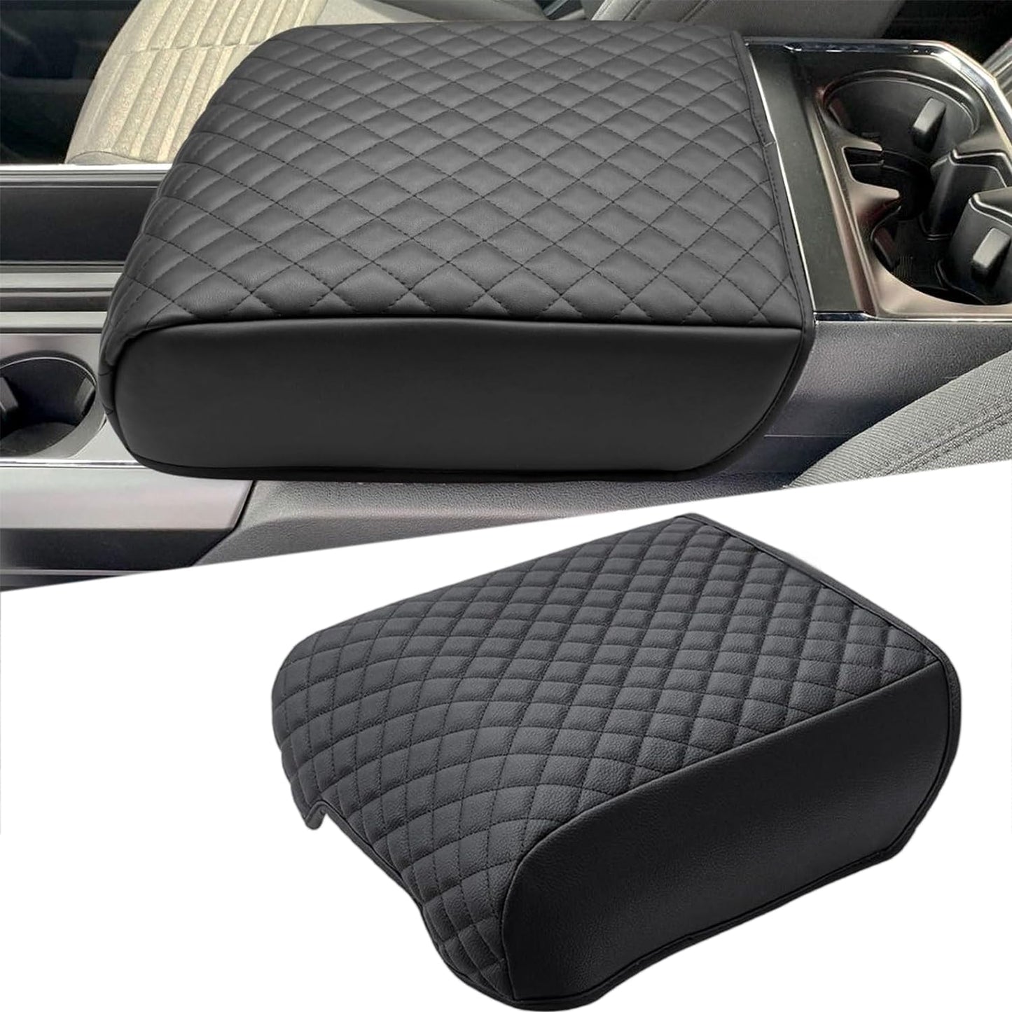 Center Console Cover for Compatible with 2021-2025 2026 Ford F150,PU Leather Armrest Cushion Interior Accessories,Customized Anti-Scratch Middle Leather Armrest Lid Protector(Fits Bucket Seat Only)