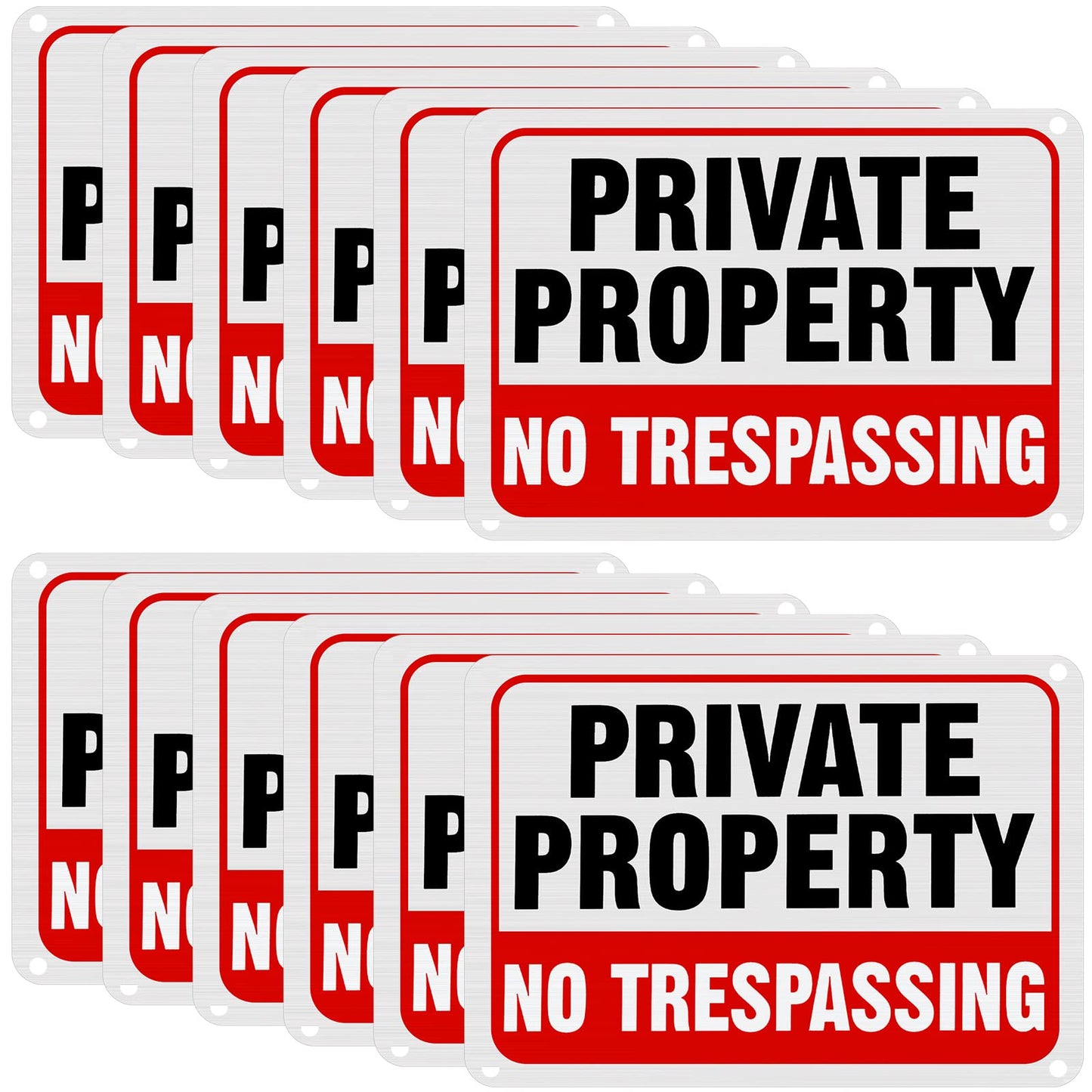 LEIFIDE 12 Pcs No Trespassing Signs Private Property Metal Reflective Aluminum No Trespassing Weatherproof Warning Signs for Property Security Outdoor Yard Home, 7 x 10 Inch(Red, Black, White)