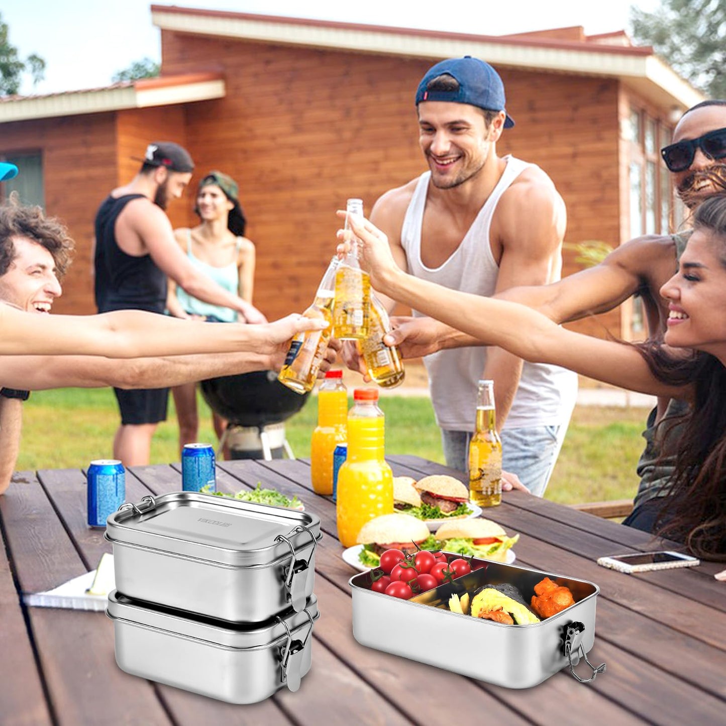 VIKCOLEE Stainless Steel Lunch Box, Metal Bento Box, Metal Lunch Box, Stainless Steel Food Containers (4pcs, 850ml)