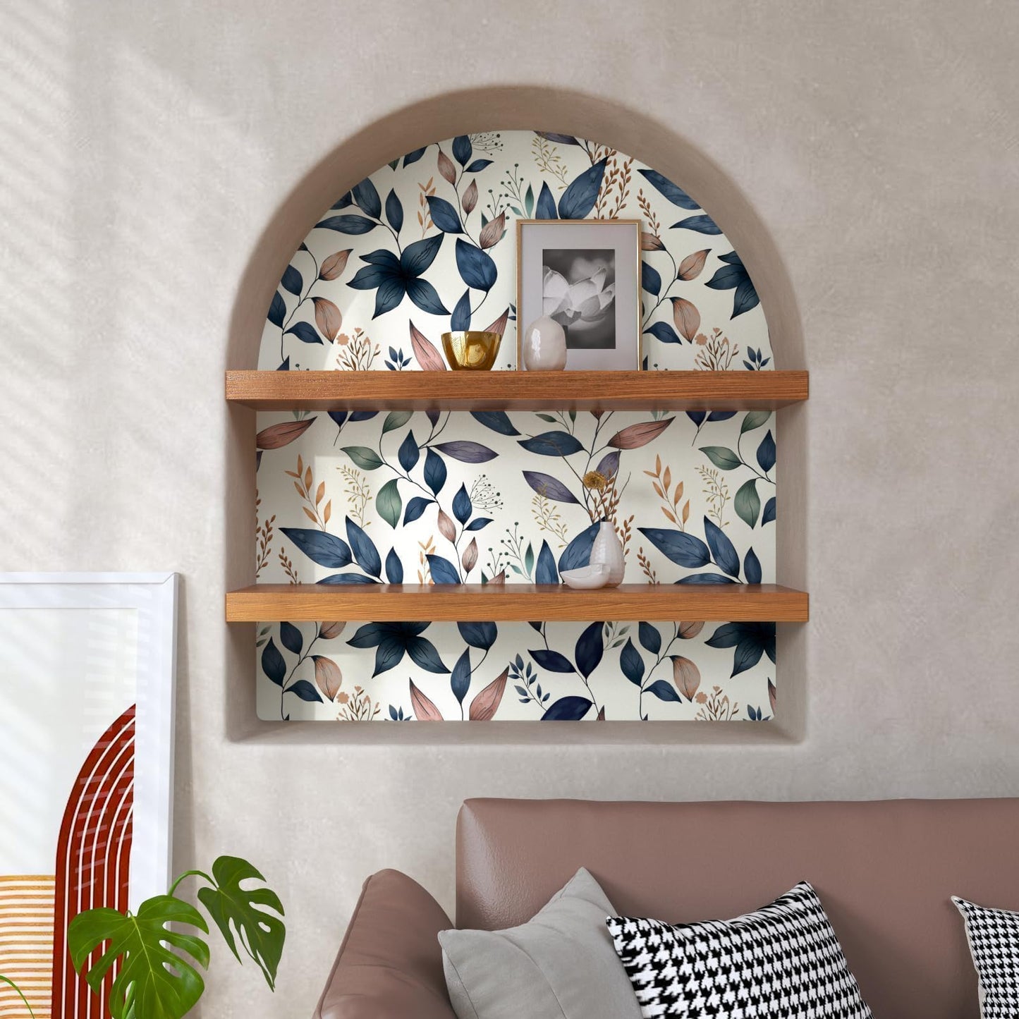 Fvlow Navy Leaf Peel and Stick Wallpaper Grey Blue Contact Paper Easily Peel Off Self-Adhesive Wall Paper for Kitchen Cabinet Drawer 17.4" x 394"