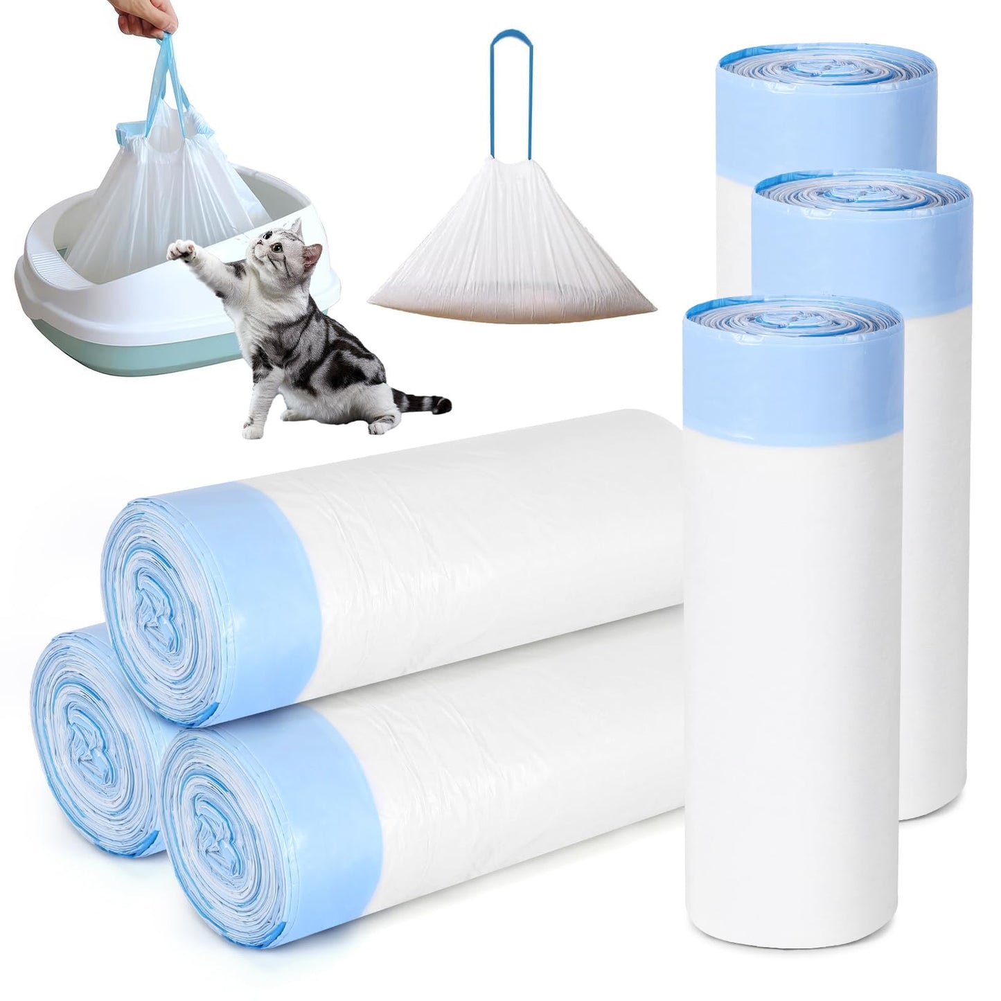 Cat Litter Box Liners, 120 Count Large Cat Litter Bags Thickened Cat Litter Waste Receptacles Bags Automatic Self Cleaning Cat Litter Box Liner, Universal Compatible for Most Litter Boxs