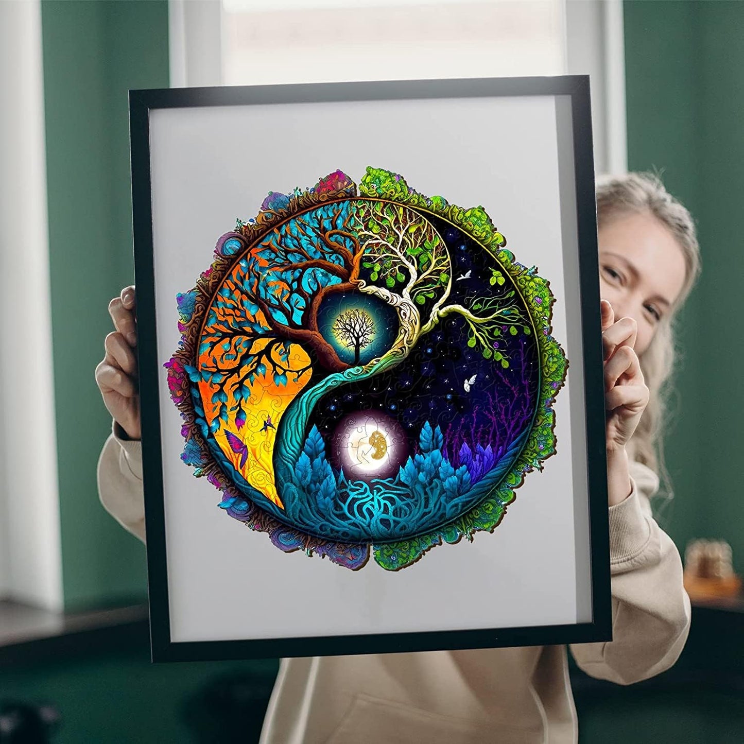 KAAYEE Wooden Puzzle for Adult, Wooden Jigsaw Puzzles,Unique Shape Advanced Yinyang Tree Puzzle Gift for Christmas Adult Family Game (11.8 * 11.8 in 200 Pcs)