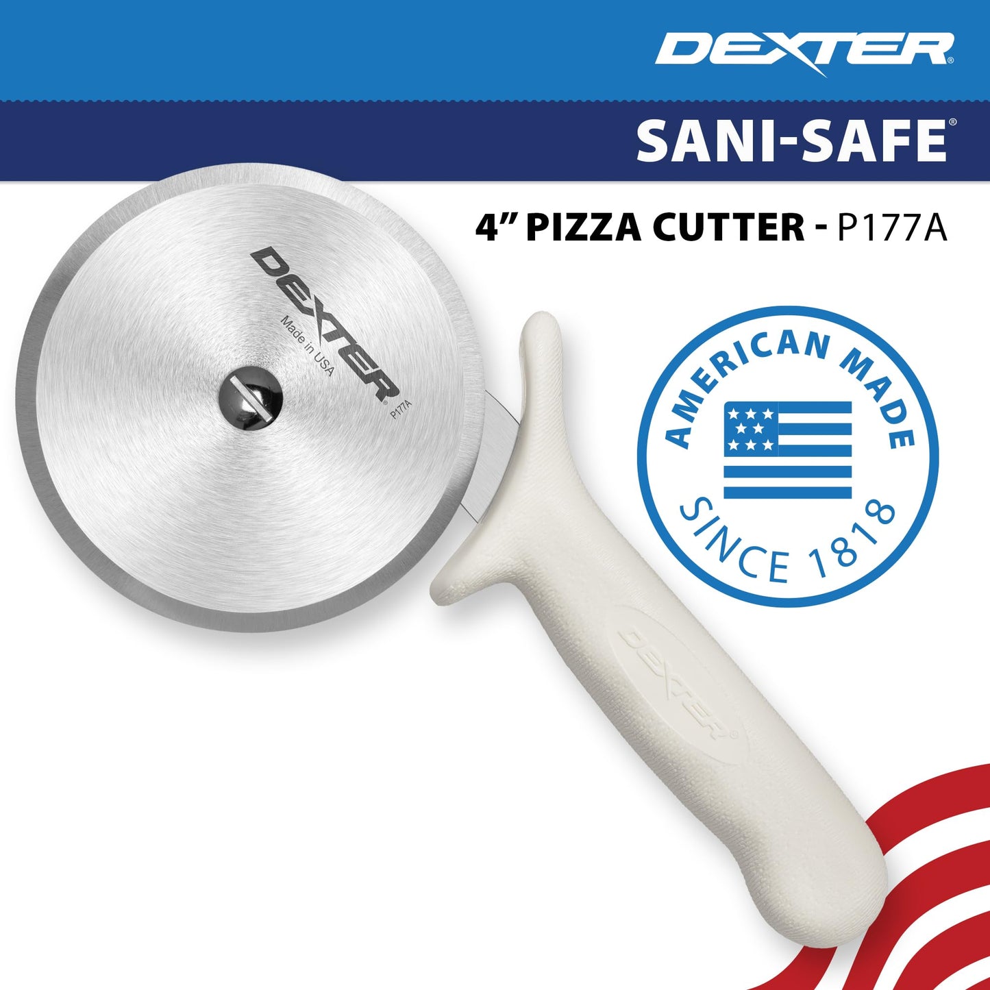 Dexter Russell P177A-PCP Sani-Safe White Handle 4" Pizza Cutter