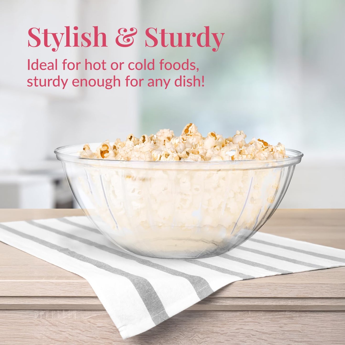 Clear Plastic Serving Bowls for Parties | 150 Oz. 4 Pack | Round Disposable Serving Bowls | Clear Chip Bowls | Party Snack Bowls | Plastic Candy Dish | Salad Serving Containers | Large Candy Bowls