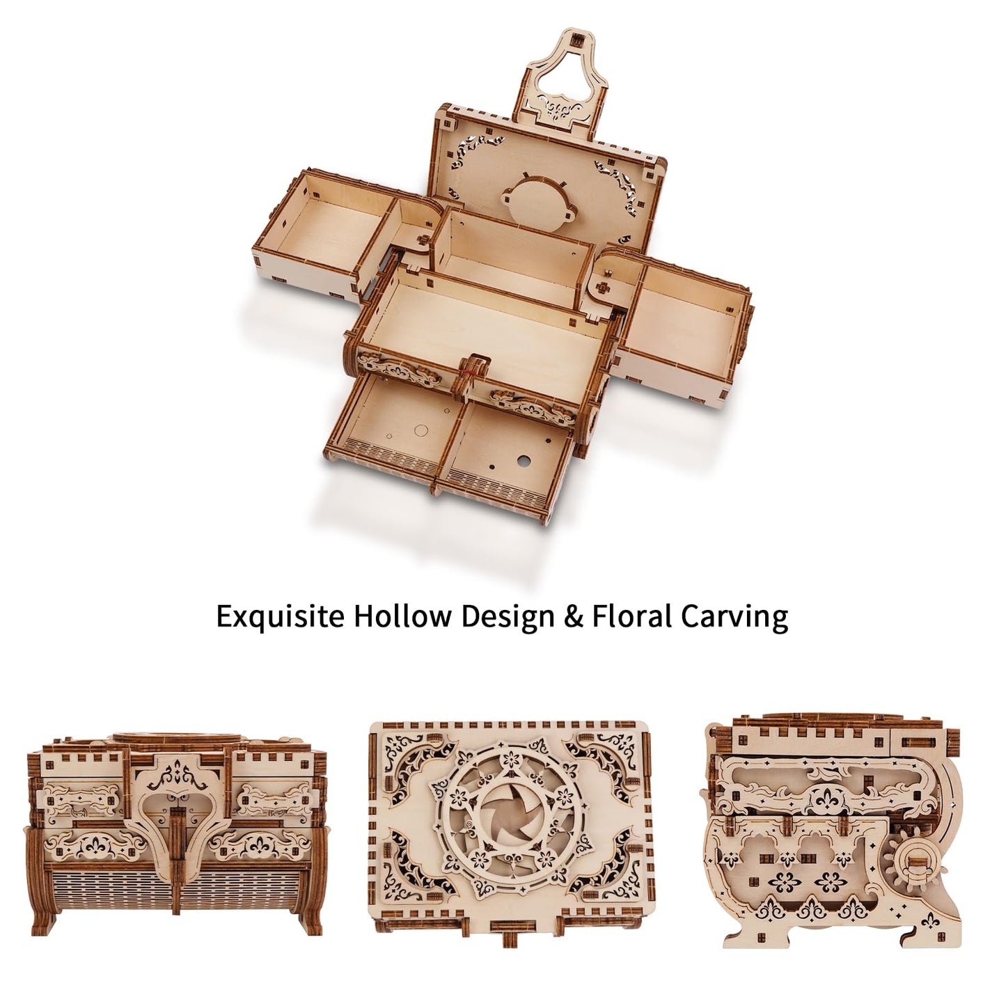 Hallisun 3D Wooden Puzzle Box for Adults, DIY Mechanical Wood Model Kits Jewelry Keepsakes Storage Box with Music, Creative Wood Craft Gift on Birthday Christmas Valentine's Day, Decoration Home Decor