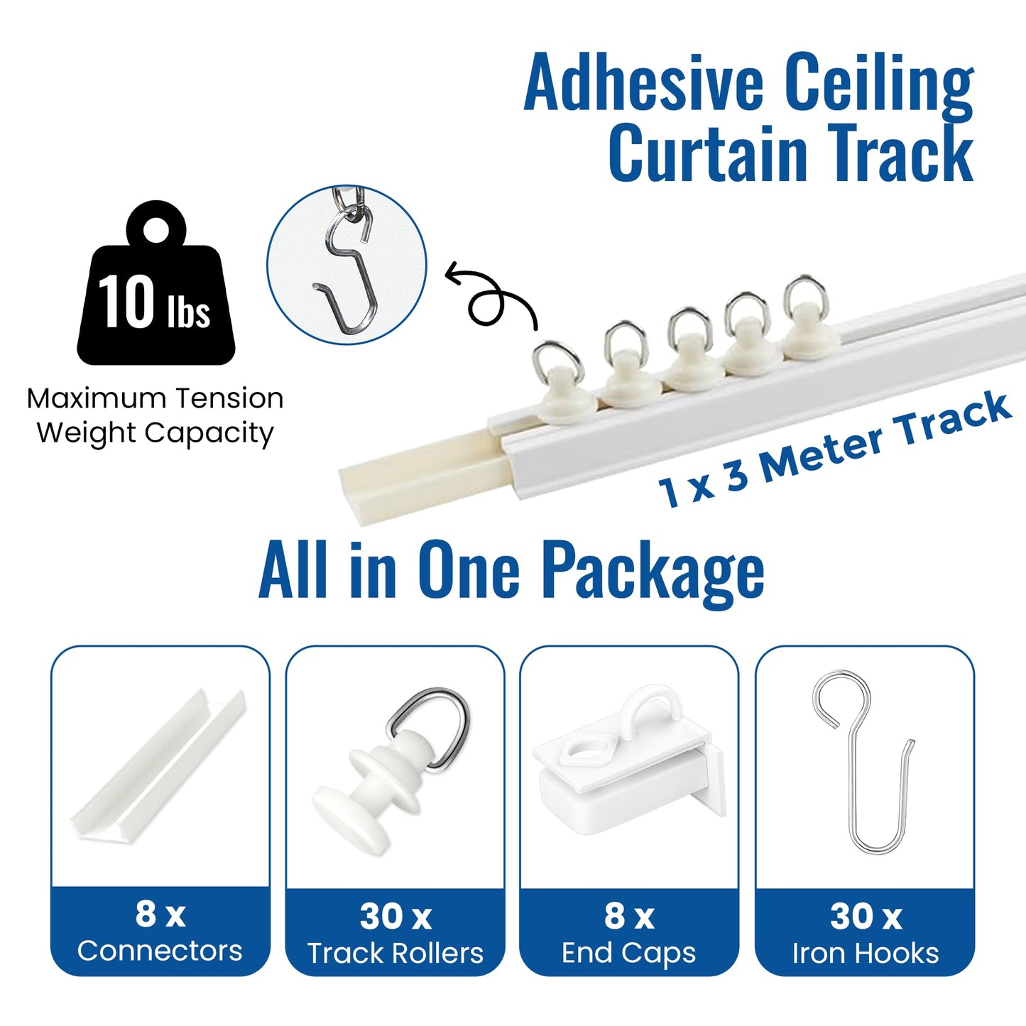 UrbanRed Self Adhesive Curtain Track (3 Meter, 9.8FT) for Smooth Ceiling Or Wall - No Drill, Screws, Ceiling Curtain Track, Curtains Rod, Ceiling Mount, Adhesive Curtains Rod (Non-Flexible)
