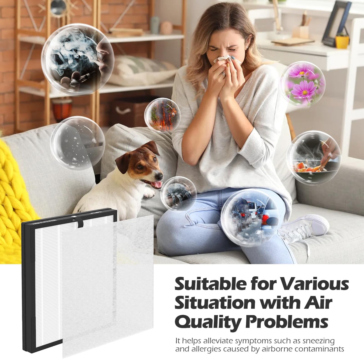 SAKEGDY HY4866 Replacement Filters, Compatible with MORENTO HY4866 Air Purifier, 4 Pack H13 True HEPA Filter+ Extra 4 Pack Pre-Filter. (Enhanced Version).