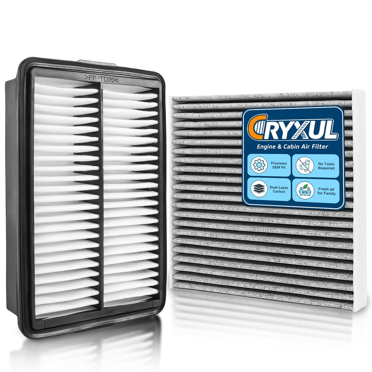 Cabin Engine Air Filter Kit Fits Hyundai Kona 2018-2023, Veloster 2019-2021, Kia Soul 2020-2025, Replacement for CA12057, CF12160