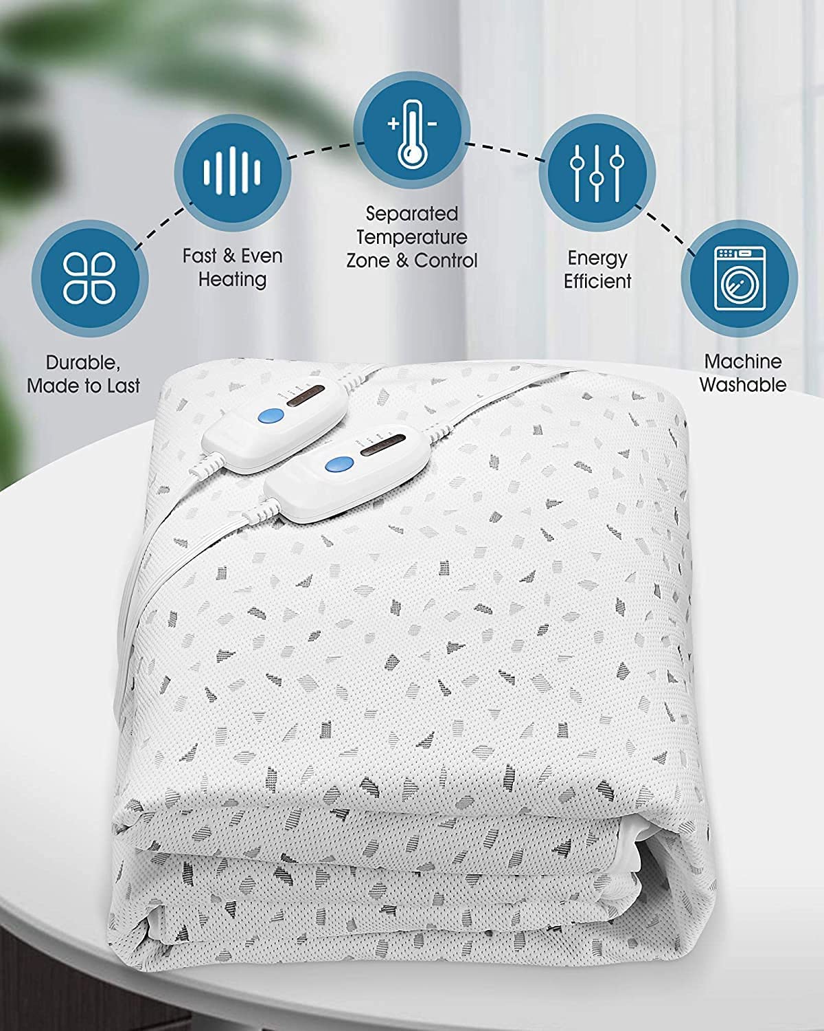 Electric Heated Mattress Pad, 60" x 80" Queen Size Underblanket with Dual Controllers, 4 Heating Levels & 10H Auto Off, 15" Deep Pocket, Machine Washable