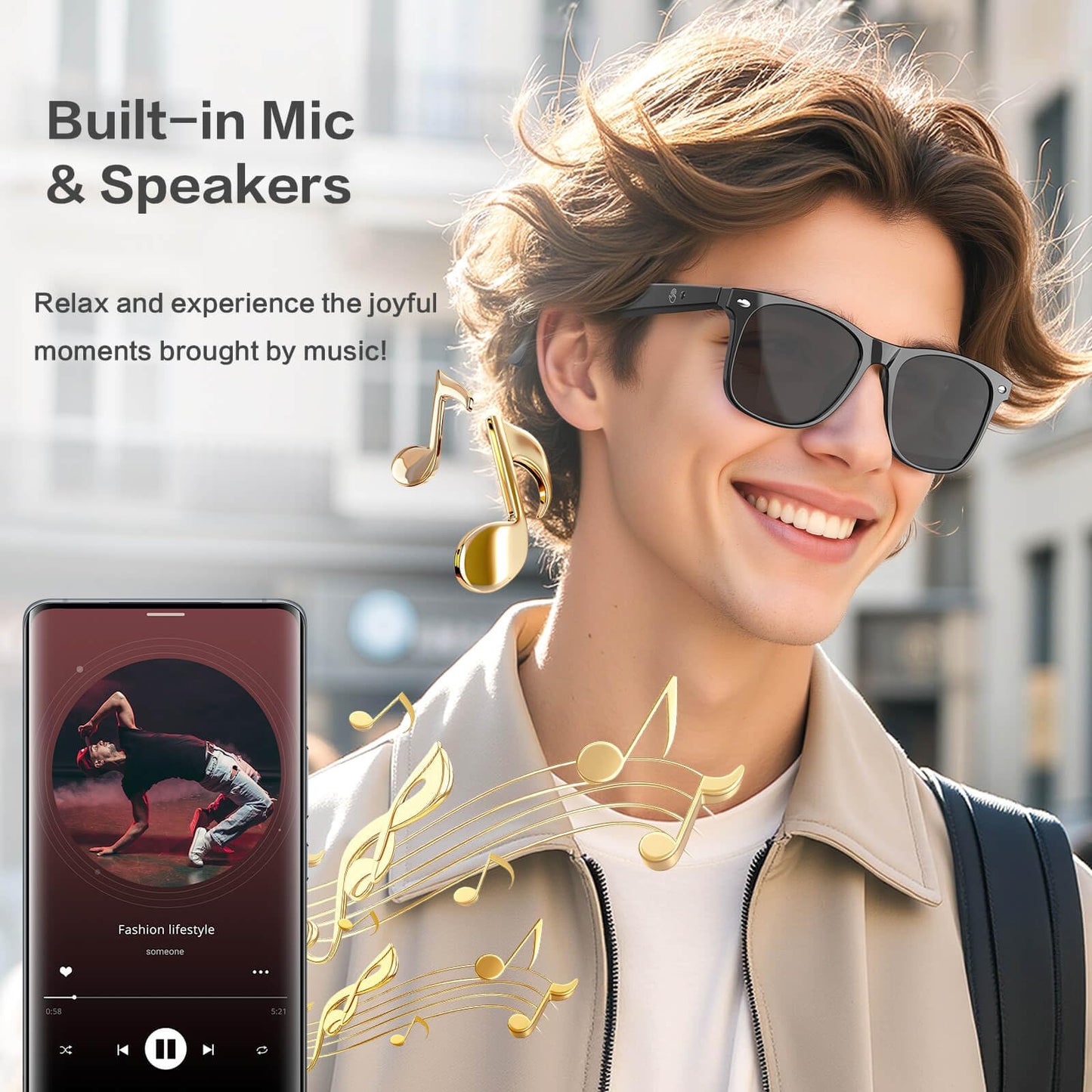 2025 Bluetooth Smart Glasses for Men Women with 164 Language Translation,7 Day Ultra-Long Standby,UV Protection,IP65 Waterproof,Wireless Music & Calls,Multifunctional Sunglasses for Android iOS