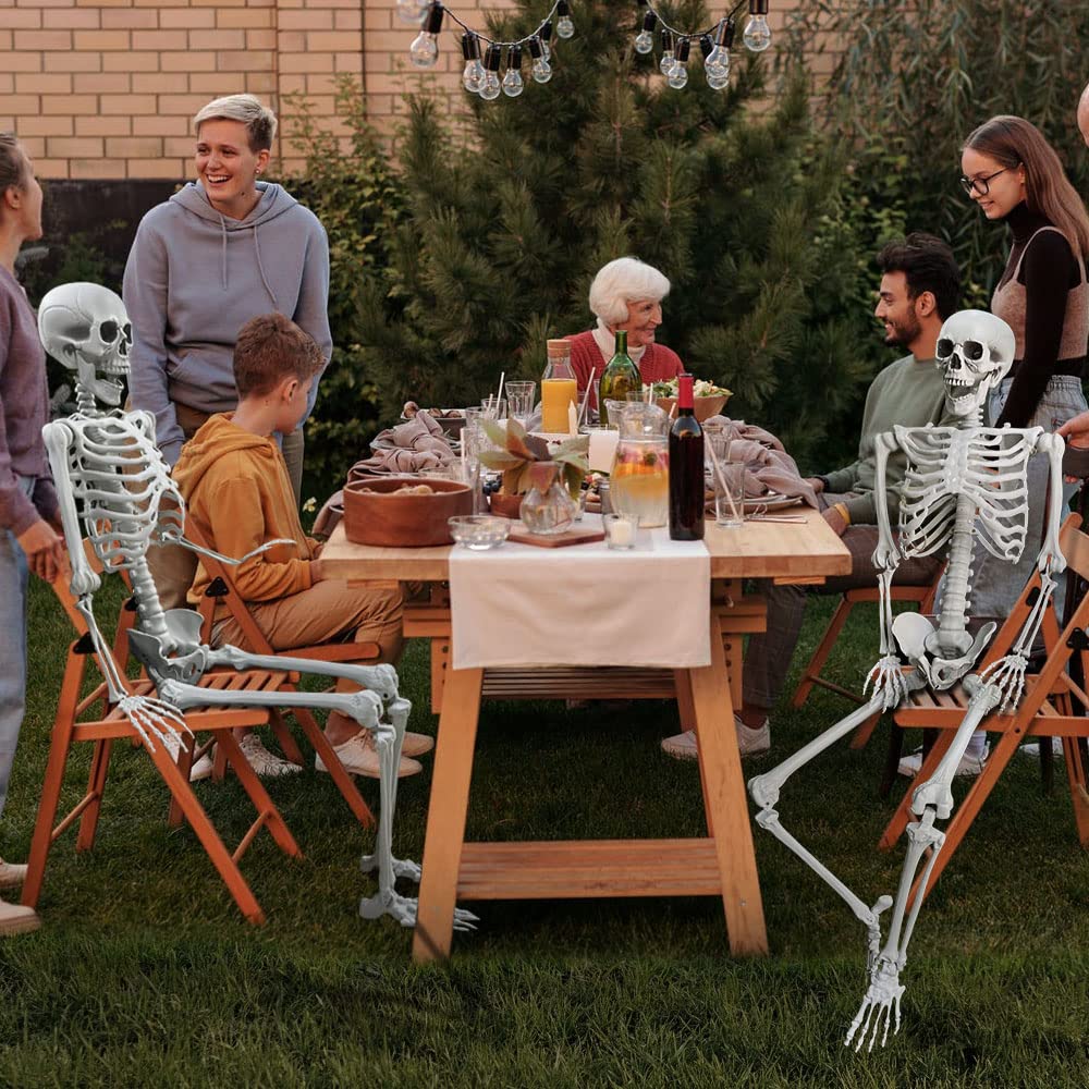 5.4Ft/165cm Halloween Life Size Skeleton Full Body with Movable Joints for Halloween Party Prop Scary Graveyard Haunted House Lawn Yard Decorations (Grey)