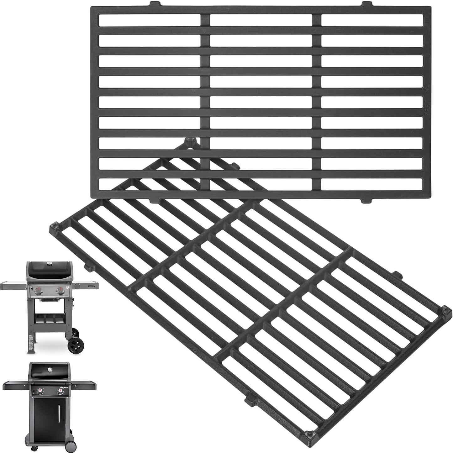 WEBROIL 17.5" 7637 Grill Grates Replacement Parts for Weber Spirit I/II 200 Series, Spirit E/S-210 E/S-220 Spirit II E/S-210 E/S-220 with Front Control,Cast Iron,2 Pack Diamond Shaped Cooking Grates