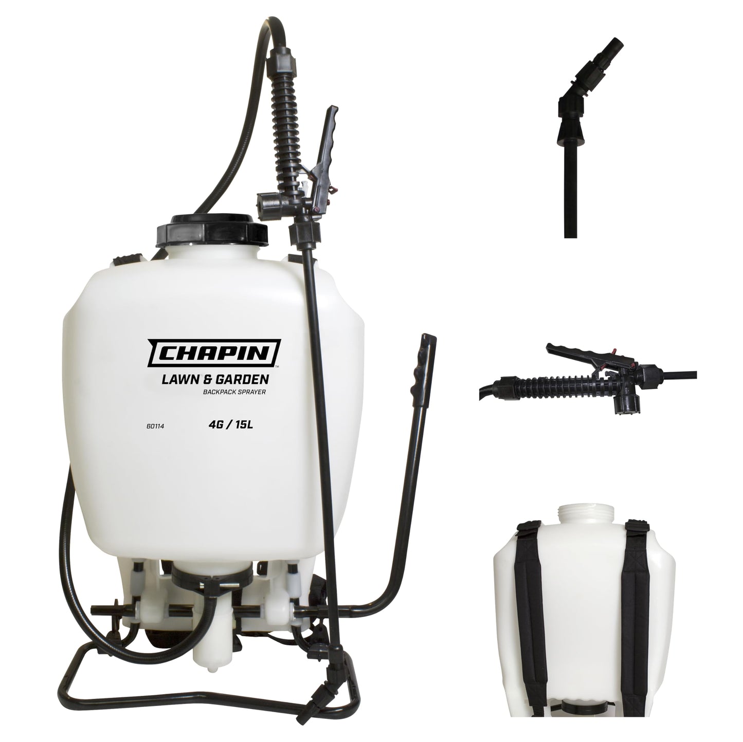 Chapin 60114 Made in USA 4-Gallon Backpack Sprayer with 3-Stage Filtration System Pump Pressured Sprayer, for Spraying Plants, Garden Watering, Lawns, Weeds and Pests, Translucent White