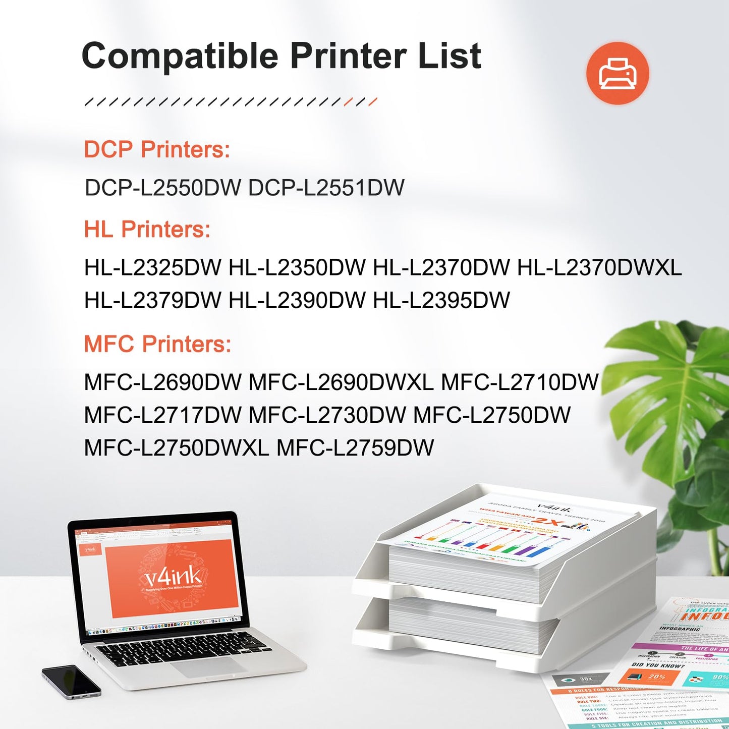 v4ink 2PK Compatible DR730 Drum Replacement for Brother DR-730 DR-760 Drum for Brother HL-L2325DW HL-L2350DW HL-L2370DW HL L2390DW L2395DW DCP-L2550DW MFC L2690DW L2710DW L2717DW L2750DW (NOT Toner)