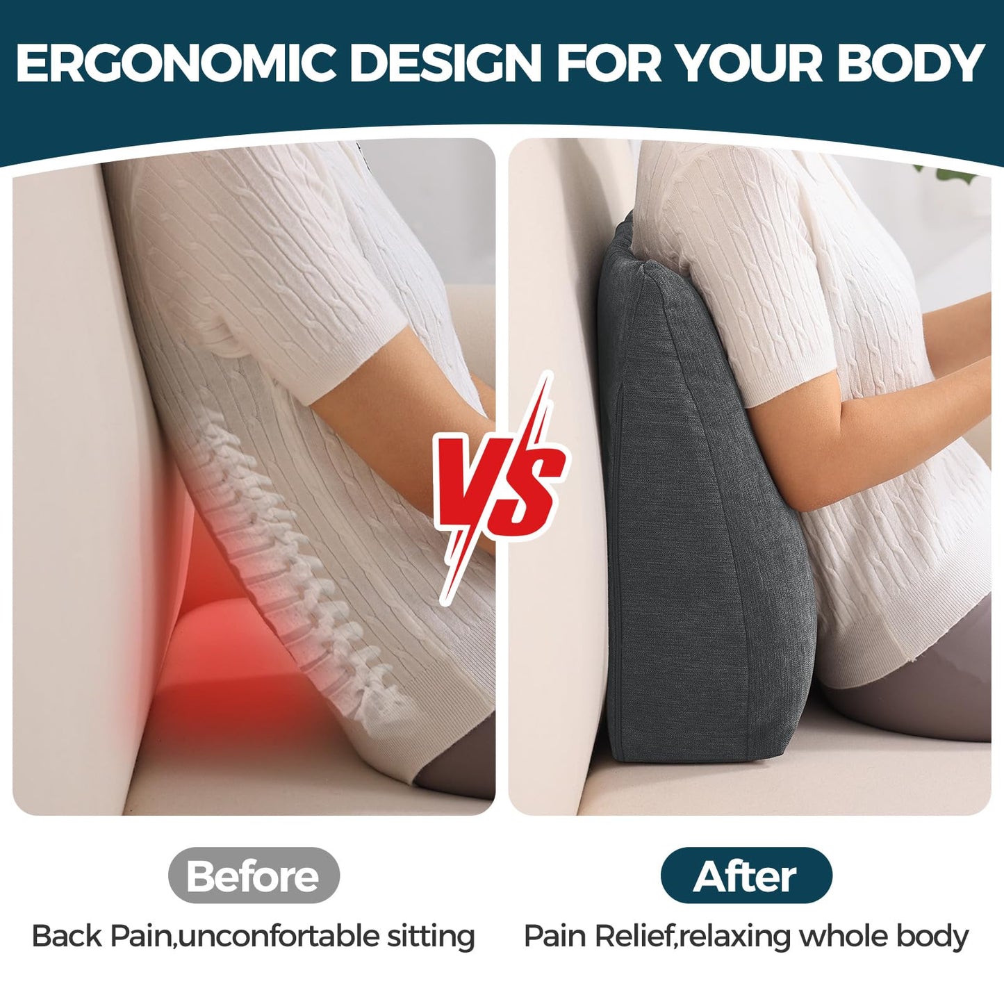 TANYOO Back Support Pillow for Recliner Soft Dual Layer Lumbar Support Pillow with Shredded Memory Foam Ergonomic Orthopedic Couch Lumbar Cushions for Elderly Lower Back Pain Relief Dark Grey