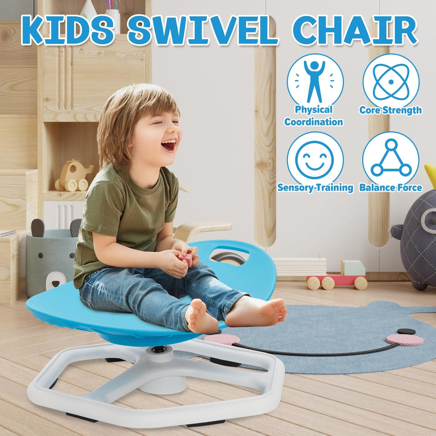 Sensory Spinning Chair for Kids, 360° Sit and Spin Seat for Autism & ADHD, Indoor/Outdoor Balance Training Toy, Sturdy Non-Slip Base, Supports 220 lbs Blue