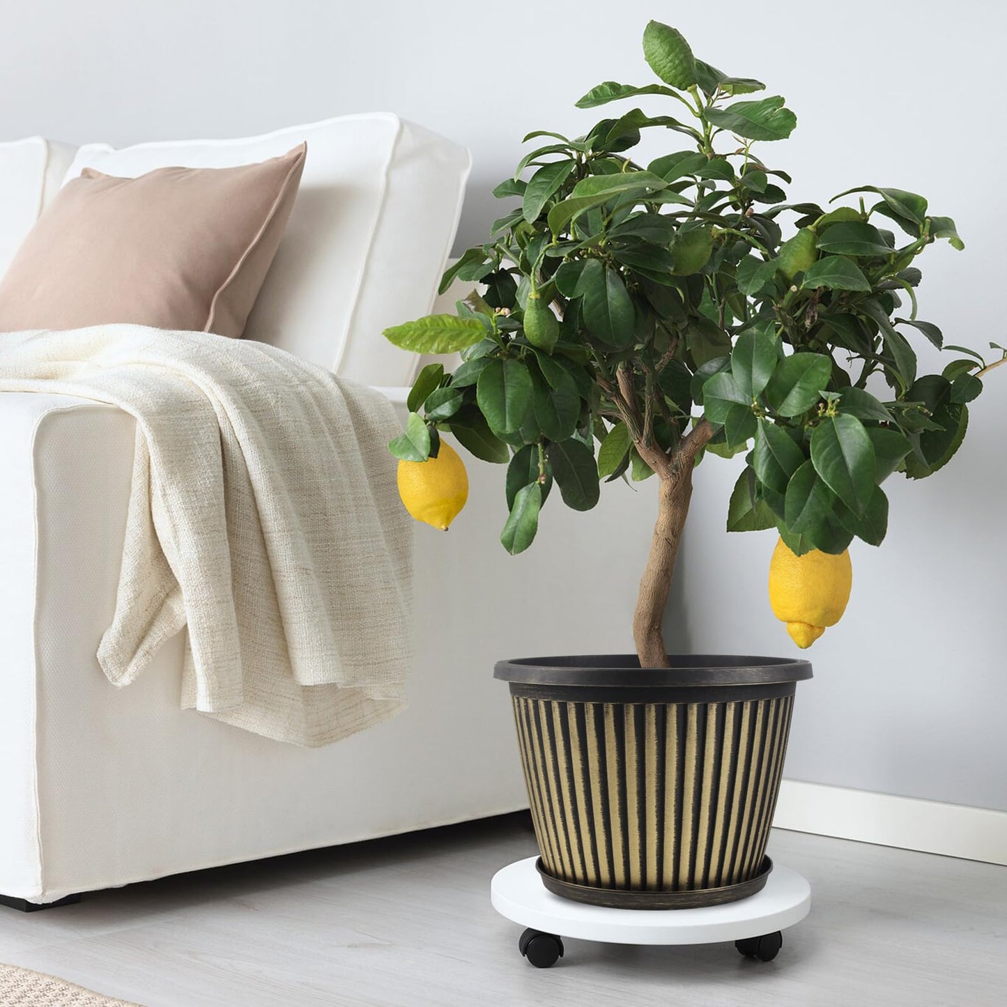 10 Inch Planter-Pots-for-Plants-Indoor-Outdoor, 4 Pack Plastic Flower Pots with Saucer & Drainage Holes, Modern Decorative Resin Garden Pots for Planting Medium Large Plants