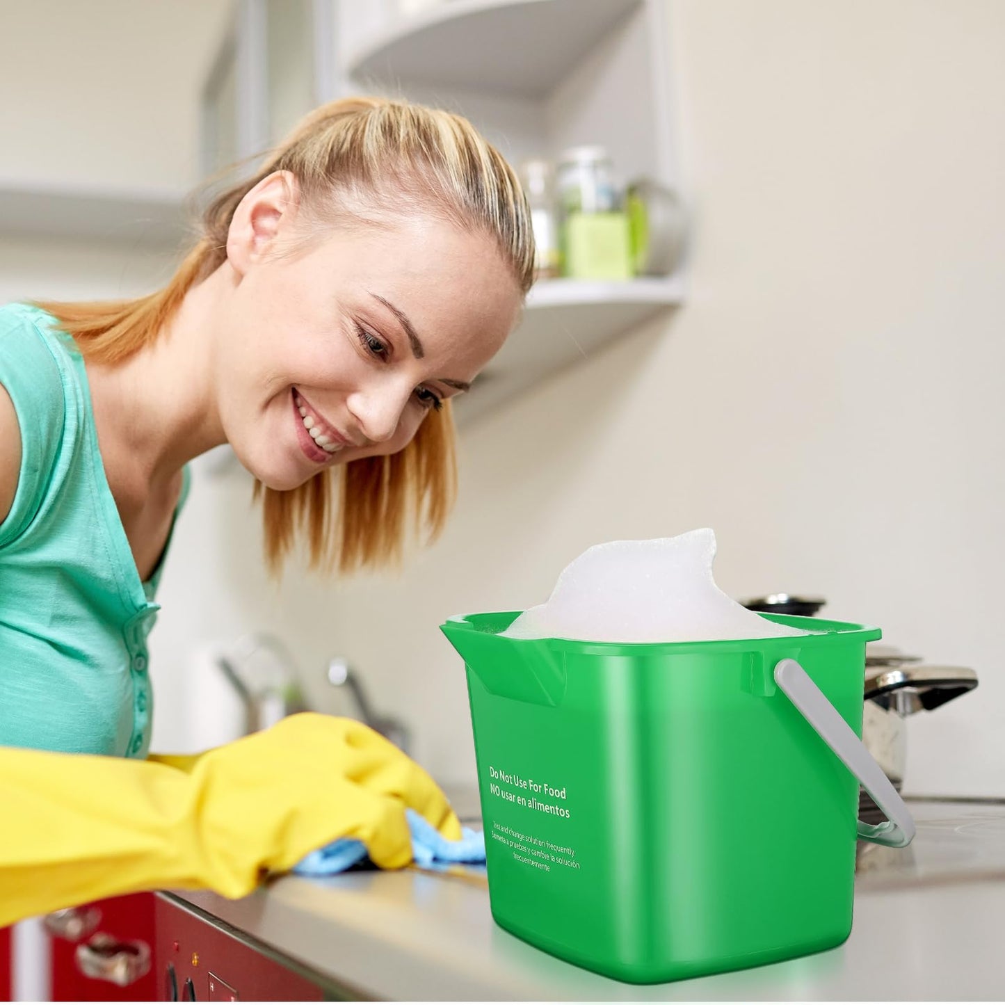 6 Pcs 6 Quart Cleaning Bucket Small Sanitizing Square Bucket Detergent Pail for Home Commercial Restaurant Kitchen Office School (Red, Green)