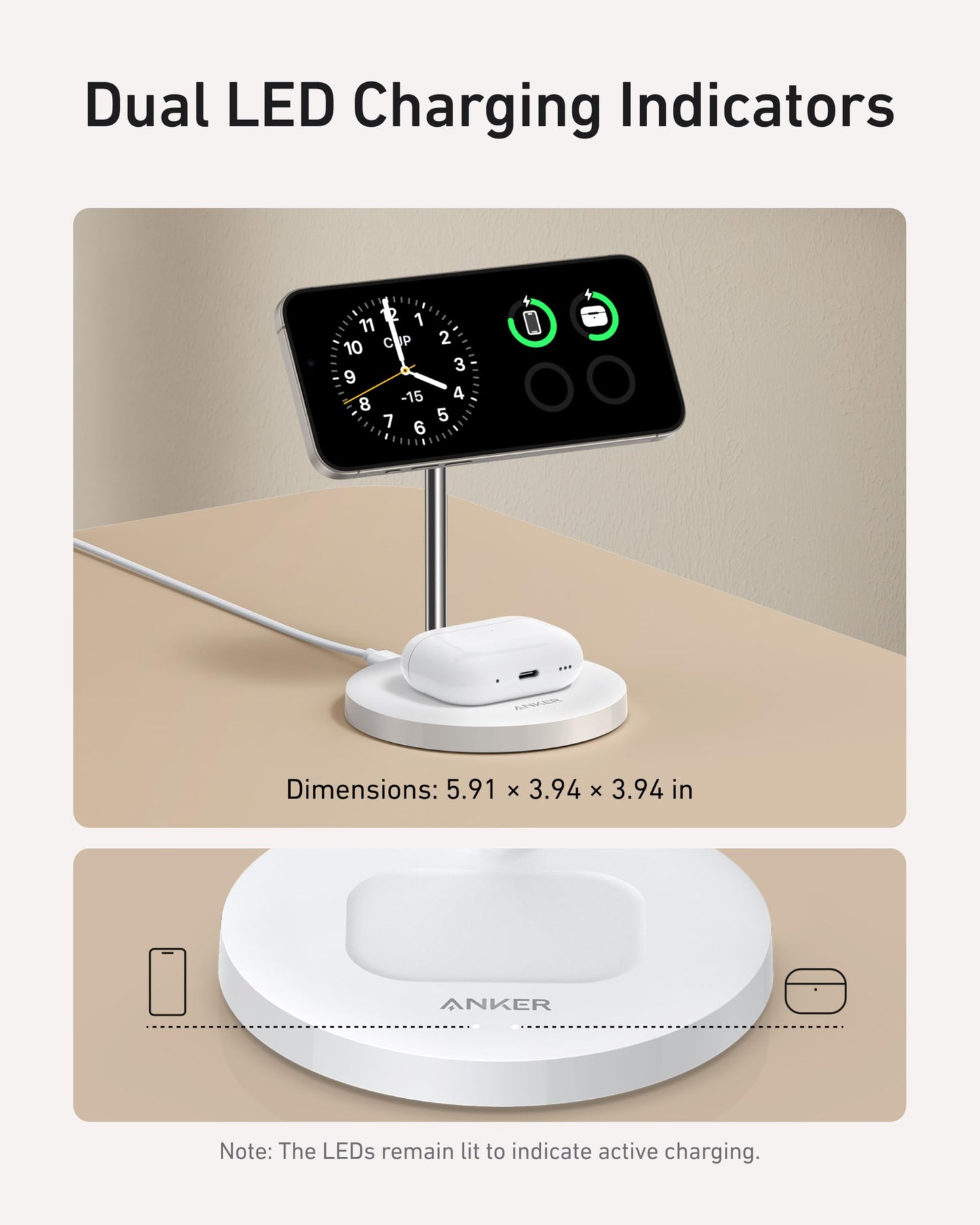 Anker MagSafe Compatible MagGo Charger Stand, iPhone 16 Wireless Charger, 2-in-1 Charging Station, Qi2 Certified 15W Max Charging, for iPhone 16/15/14/13/12, AirPods Pro (White, with 40W Adapter)