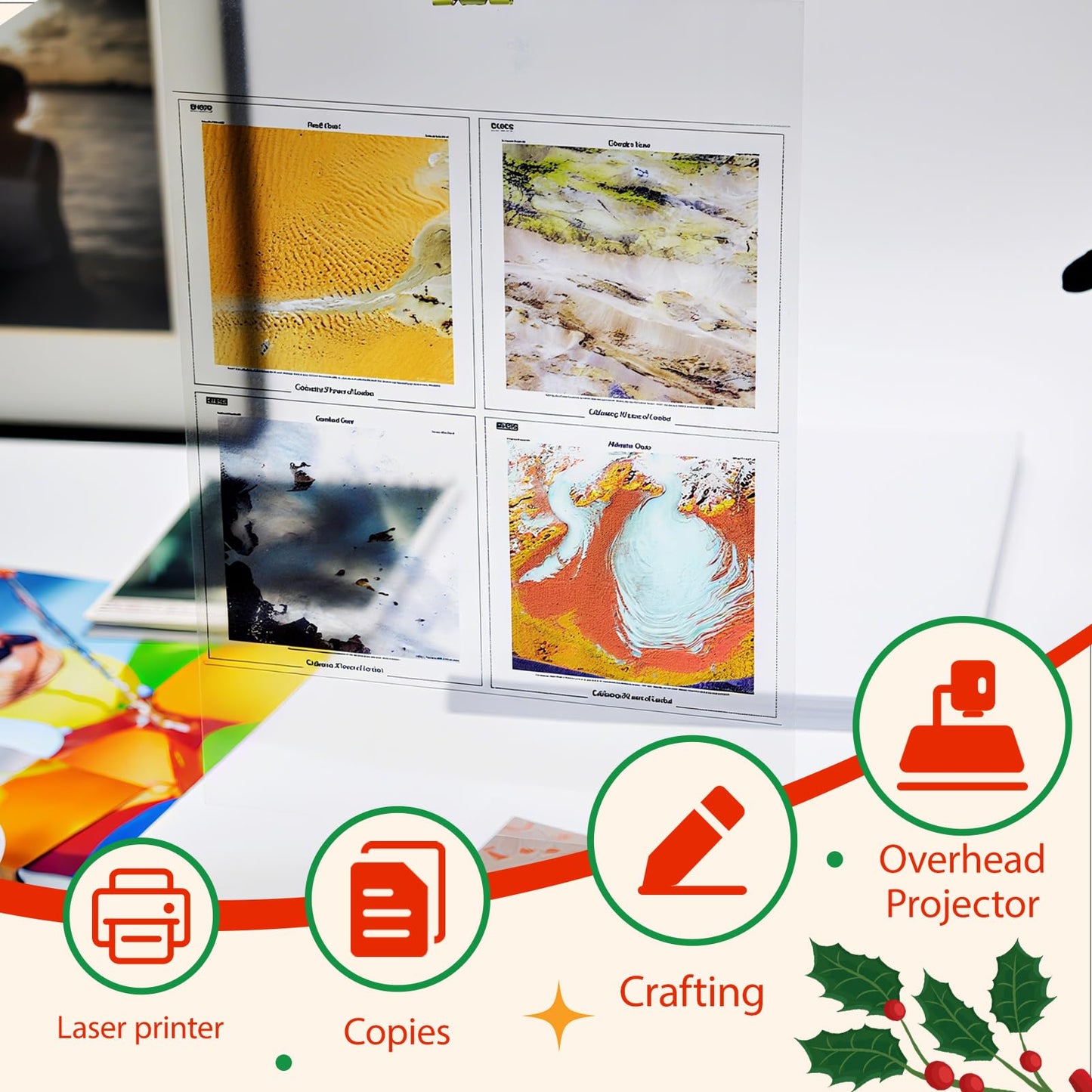 Uinkit 200 Sheets Laser Transparency Film 8.5x11 Color Transparent Paper OHP Clear Overhead Projector Film 8.5x11 for Laser Jet Printer Copier Copy Copies Photo (8.5x11-200Sheets)