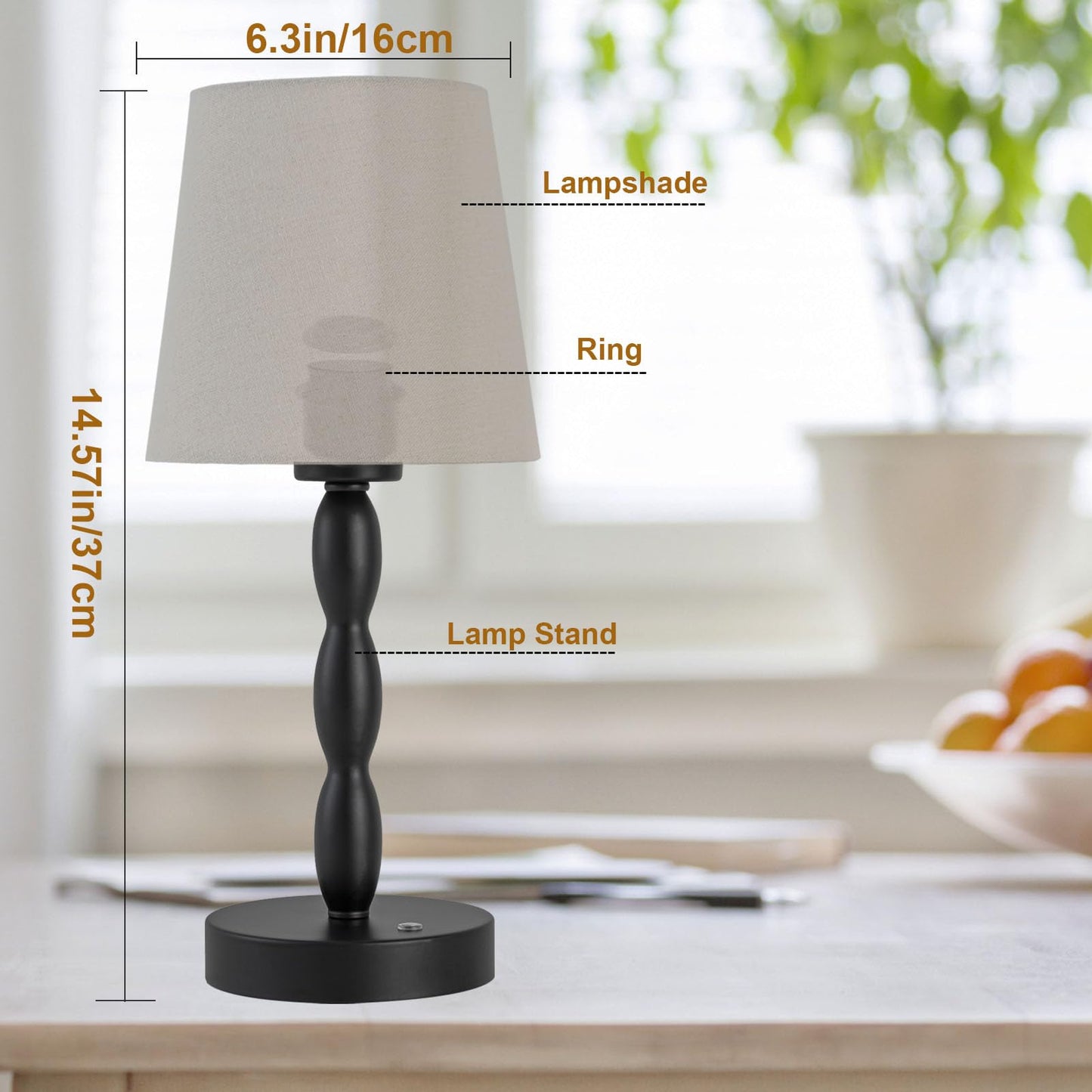 CASTLELIFE Portable Cordless Table Lamp,Touch Desk Lamp Rechargeable Battery Powered, 3-Level Brightness Stepless Dimmable Bedside Night Lamp,for Bedroom/Restaurant/Bars/Outdoor, Bulb Included,Black