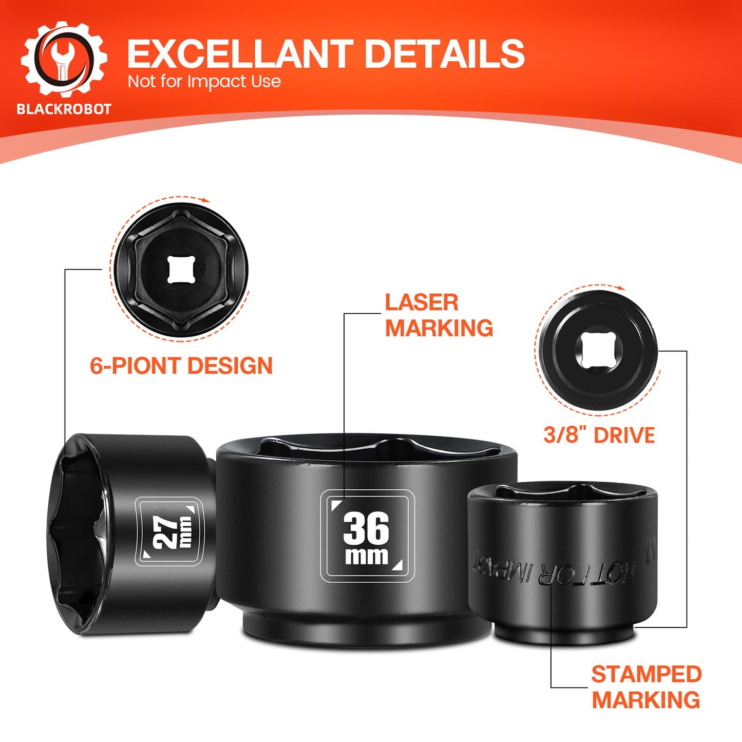 8 Pieces 3/8” Drive Low Profile Oil Filter Socket Set, Metric Size 24mm 27mm 28mm 29mm 30mm 32mm 36mm 38mm, Chrome Vanadium Steel, 6 Point, Oil Filter Cap Remover and Installer Tool Set