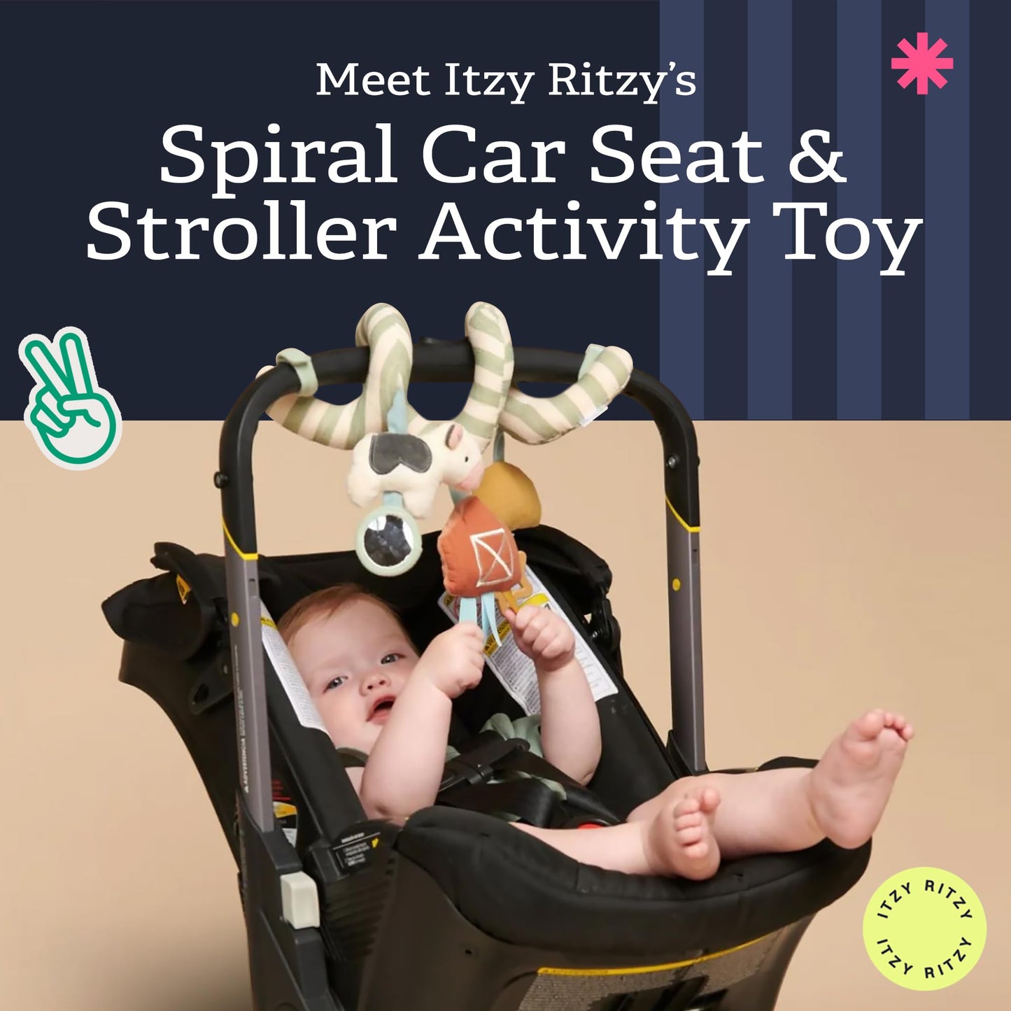 Itzy Ritzy Spiral Car Seat & Stroller Activity Toy; Includes Dangling Ring, Mirror and Textured Ribbons; Farm