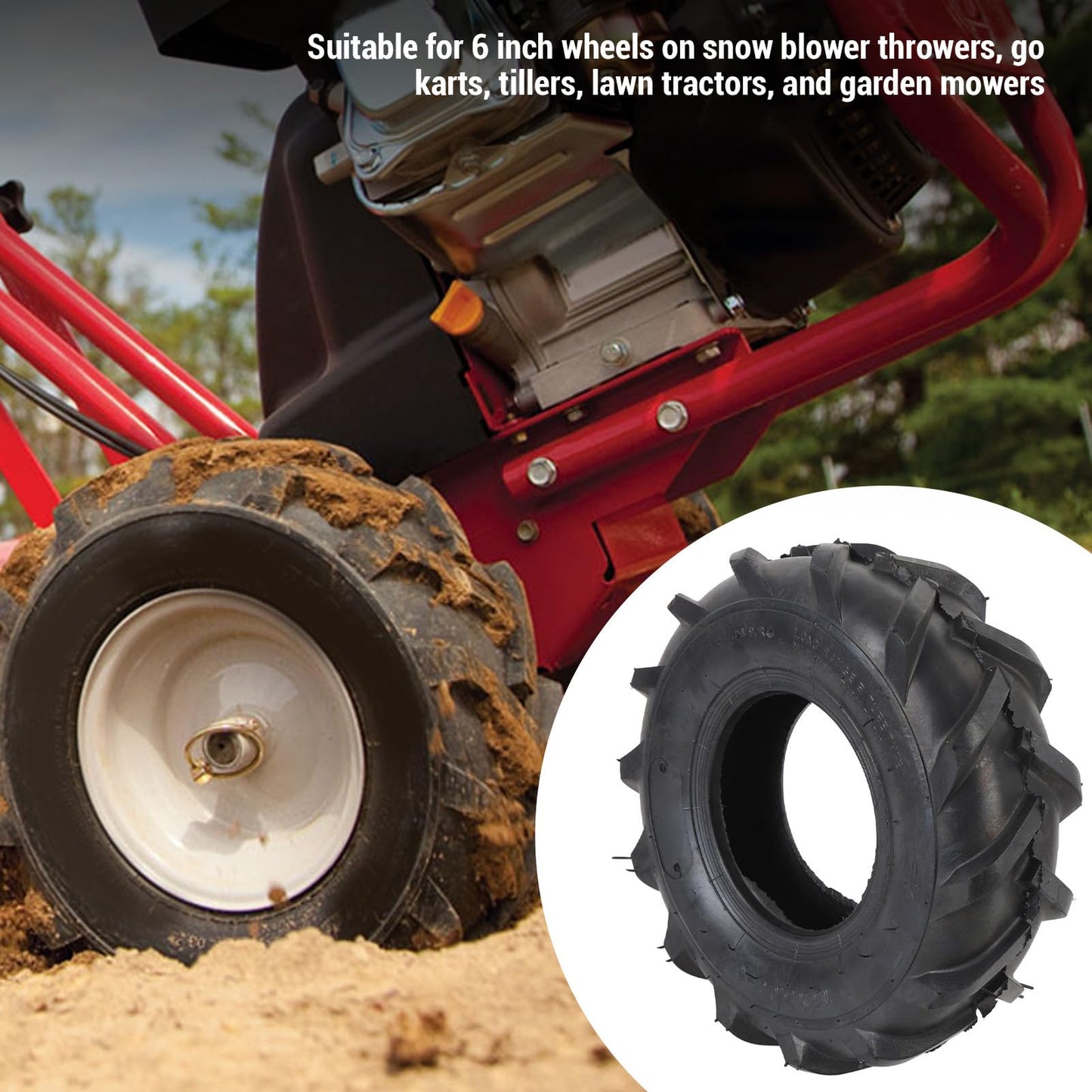 13x5.00-6 Tire, Tubeless Tiller Tractor Tire, Agricultural Tractor Lug Tread Tubeless, Replacement Riding Mower Front Wheel Assembly, 1 Pack