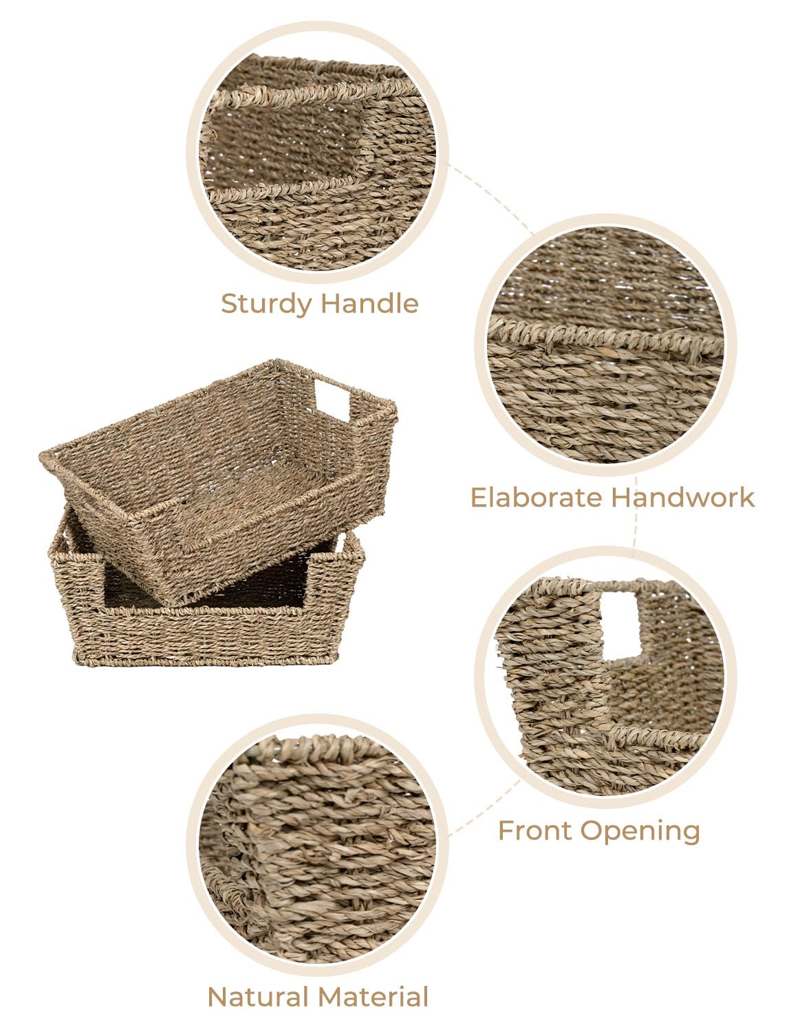 StorageWorks Wicker Storage Basket for Pantry Organizers and Storage, Stackable Seagrass Pantry Baskets for Shelves, 2-Pack