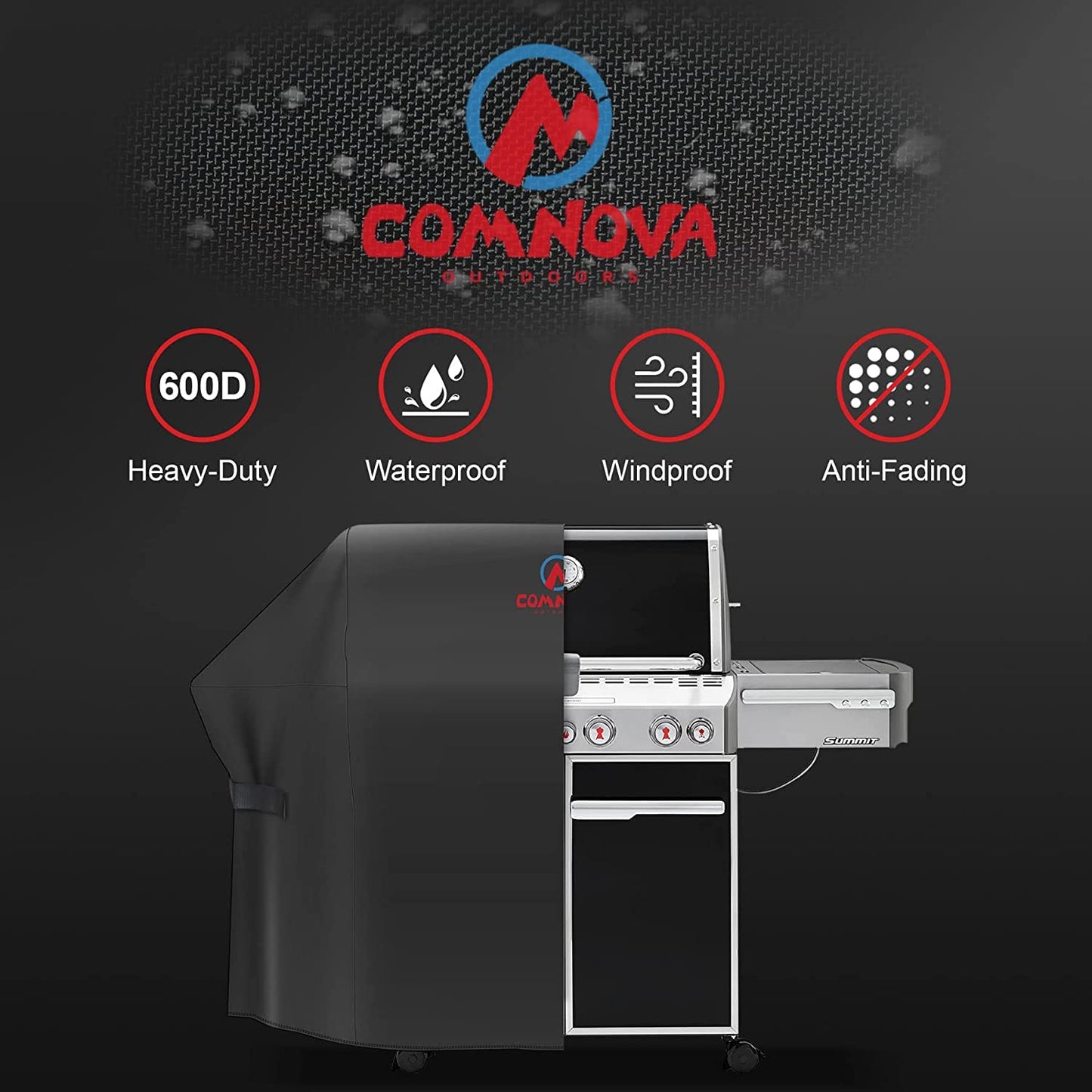 Comnova BBQ Cover 82 Inch, 600D Grill Cover for Outdoor Grill Heavy Duty and Waterproof, Large Barbecue Gas Grill Covers for Weber, Char-Broil, Nexgrill, Monument, Dyna-glo, Brinkmann and More