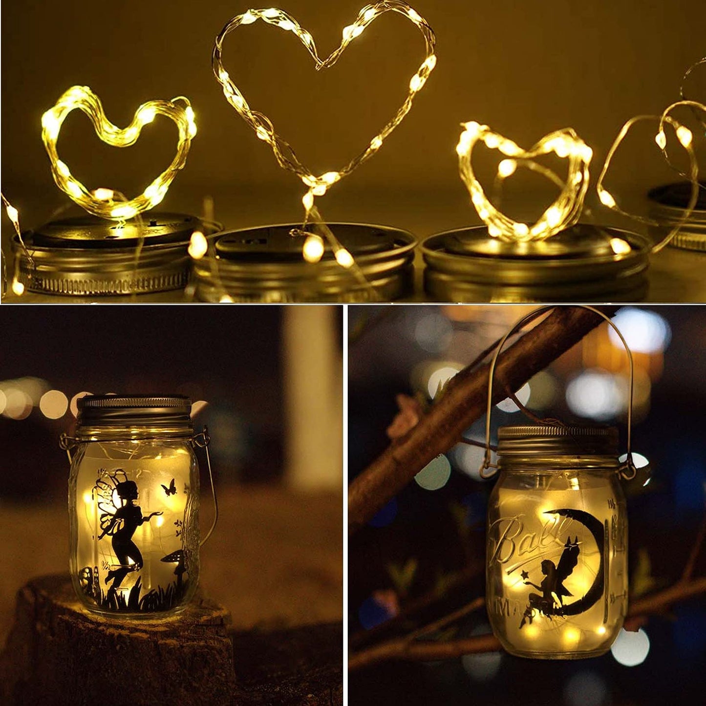 YITING Upgraded Solar Mason Jar Lid Lights 10 Pack 30 LED Fairy Star Firefly String Lids Lights Including (10 pcs Hangers) for Wedding Patio Garden Party Decorations (No Jars)