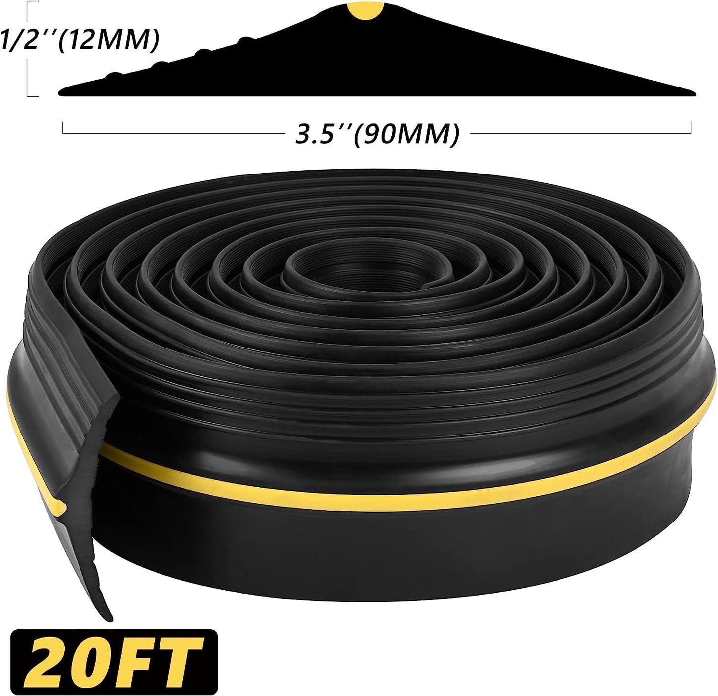 20FT Garage Door Bottom Threshold Seal Strip with 300ml Black Adhesives/Sealants, Universal Rubber DIY Bottom Floor Threshold Seal, Weatherproofing Weather Stripping Replacement (Black)